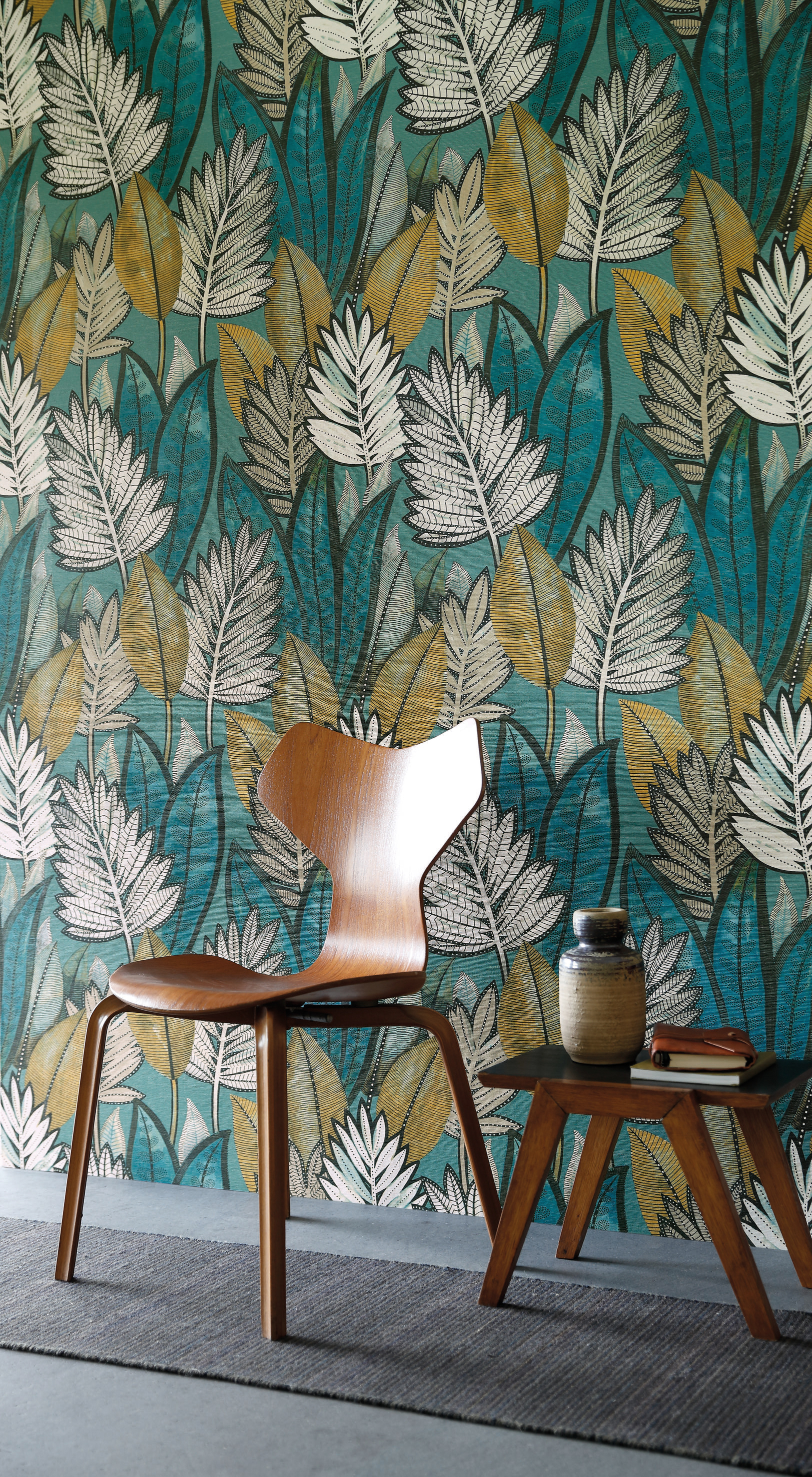 Papier peint Feuillage Sabal canard - Manille de Casamance AMB | Réf. CAS-74680264