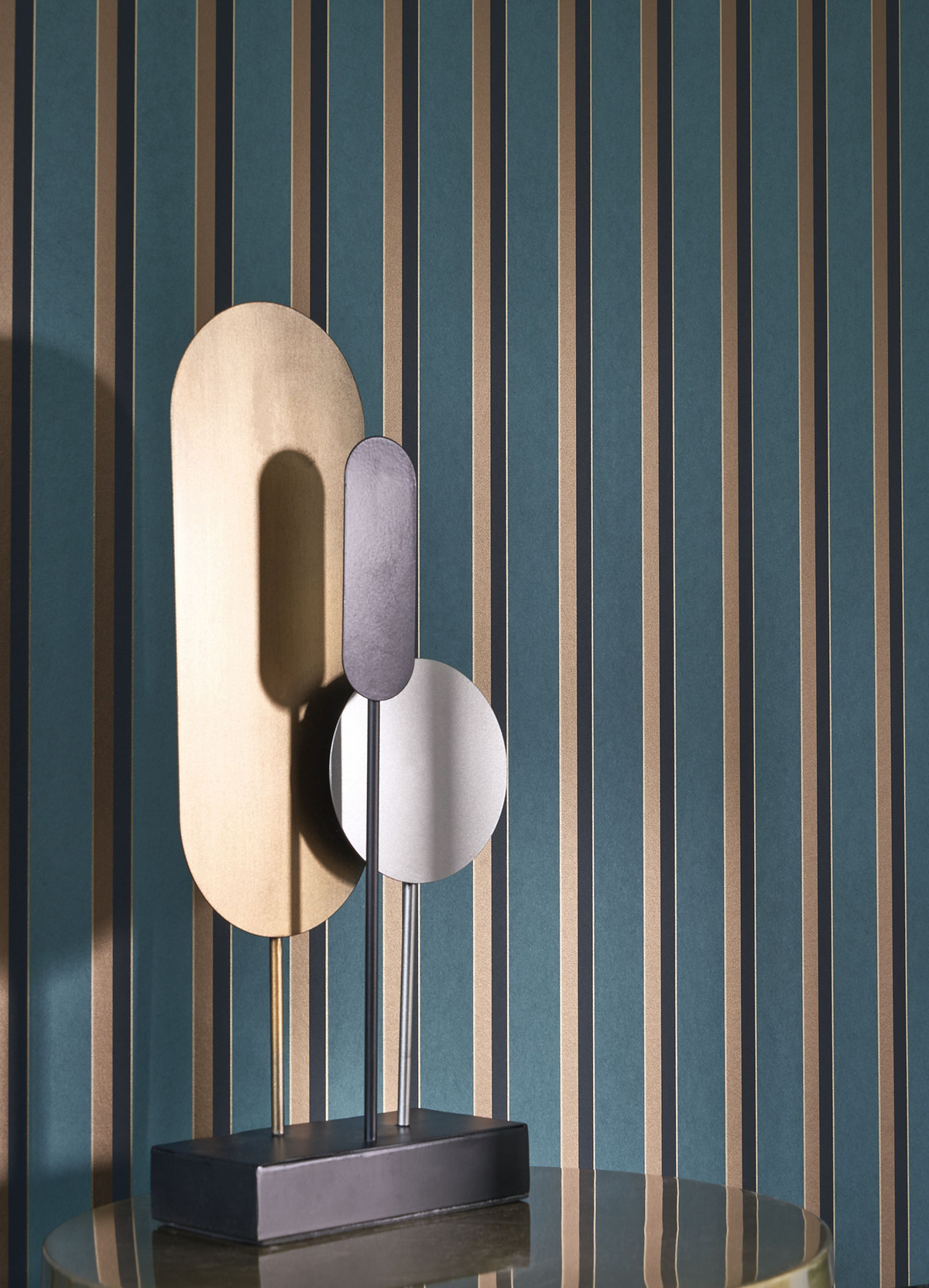 Papier peint Rayure Country Club bleu paon doré - Derby de Casadéco AMB2 | Réf. DERB89326687