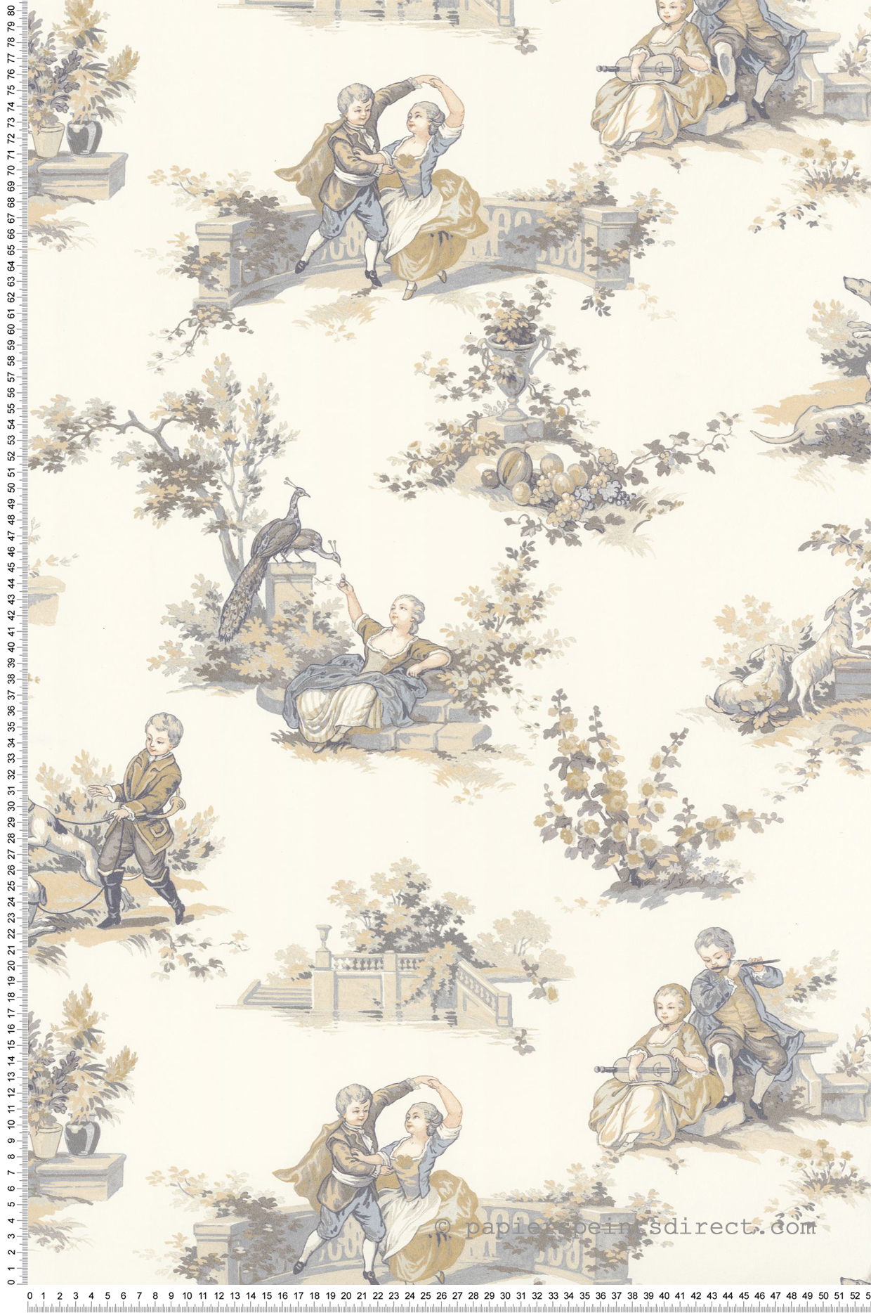 Papier peint Scènes Pastorales Gavotte beige lin - Les Belles Toiles De Jouy 2 de Casadéco | Réf. BTJD201731919