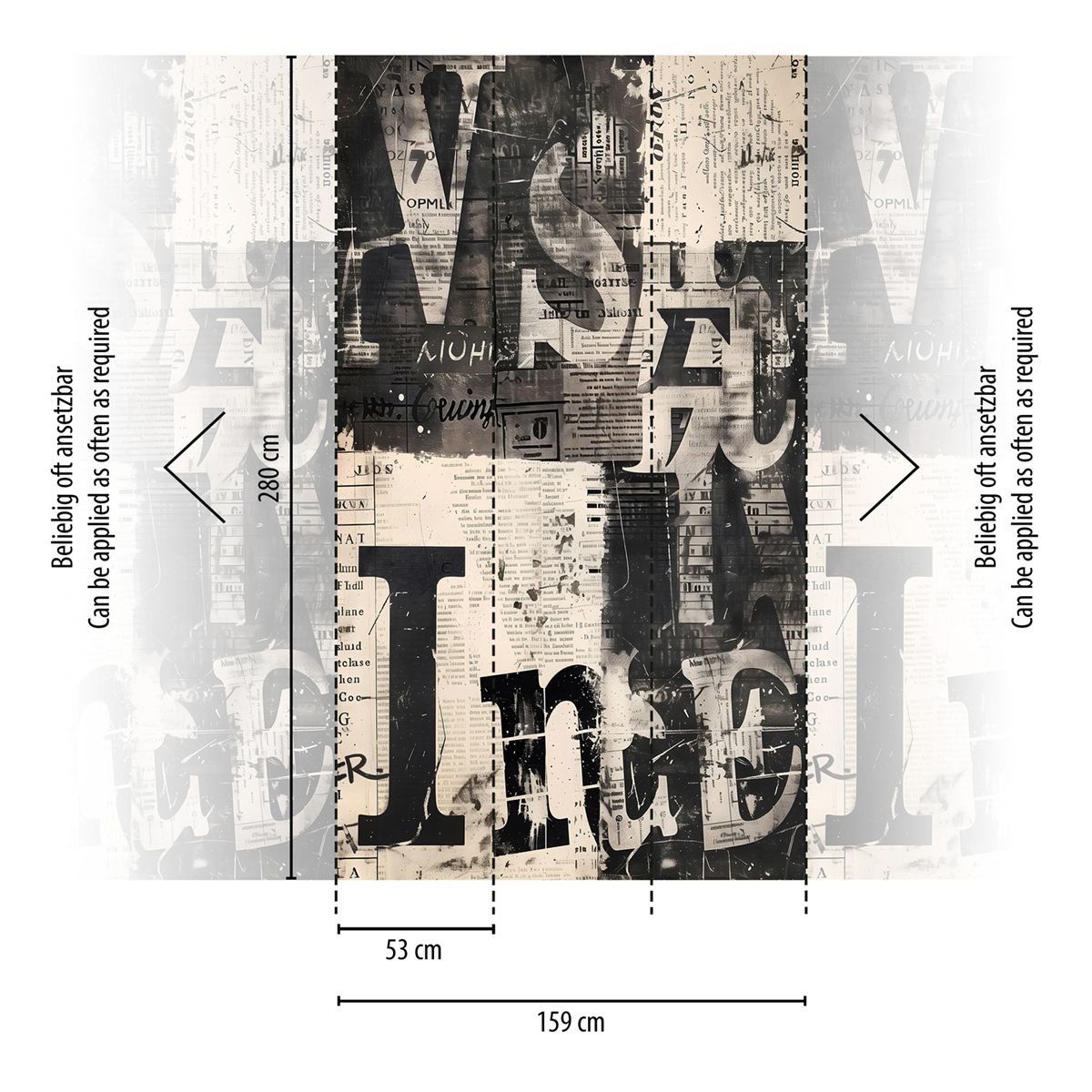 Papier peint panoramique Journal Newspaper noir et beige - Cosmoliving d'A.S. Création REGLE | Réf. AS-791444