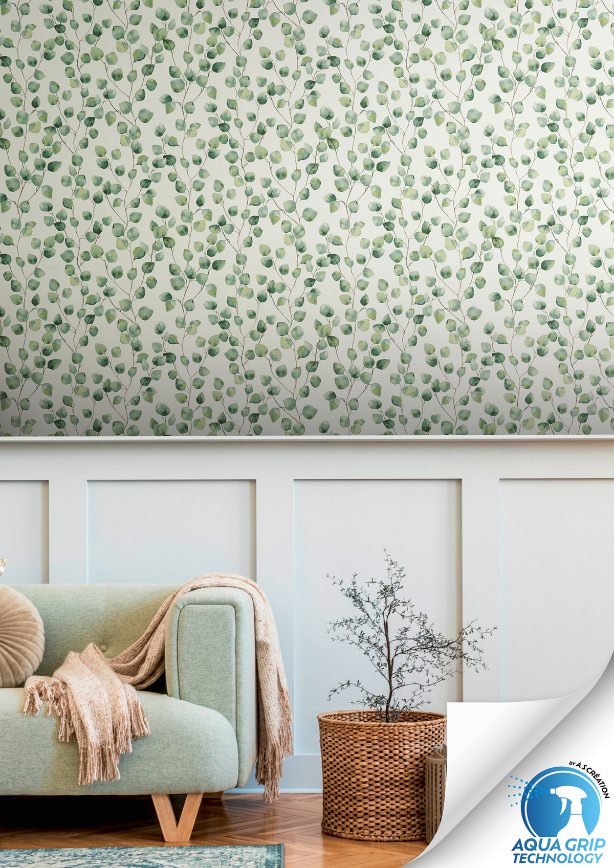 Papier peint préencollé Feuillage Microfeuilles Aquarelle vert - Designdrop d'A.S. Création AMB2 | Réf. AS-784541