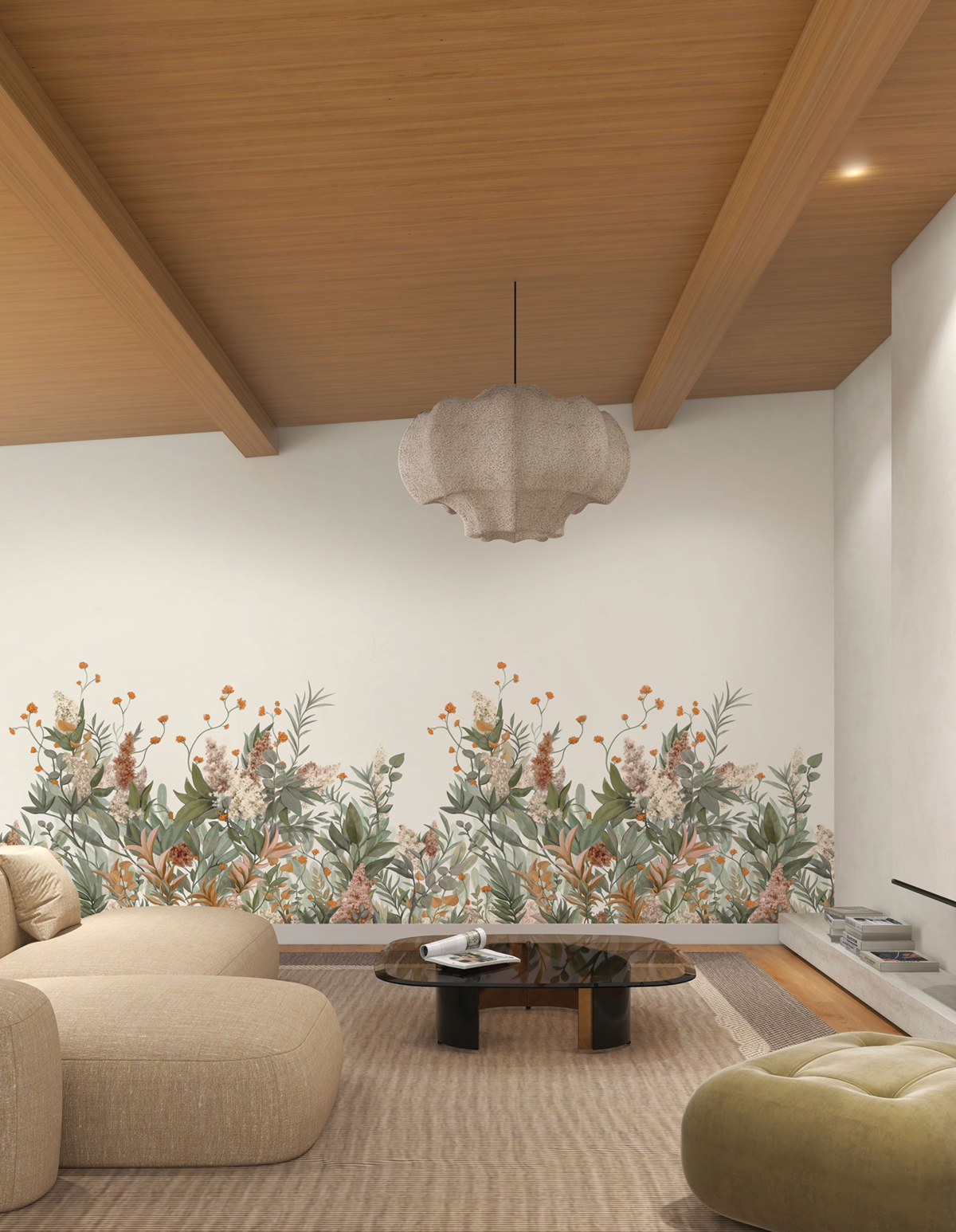 Papier peint panoramique Feuille Tombante Wisteria vert amande - Panoramas 4 de Casamance AMB2 | Réf. CAS-76802242