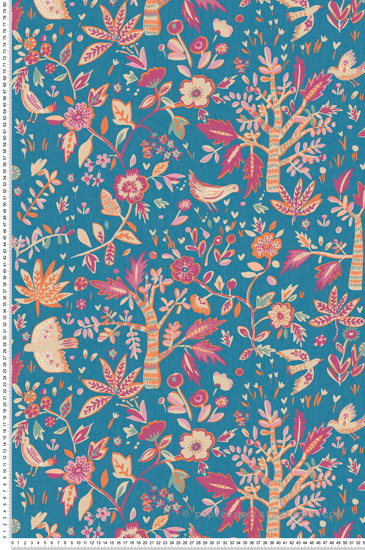 Papier peint Arbre et Oiseaux Echappée bleu et rose - Bohème de Casélio | Réf. BOM103156658