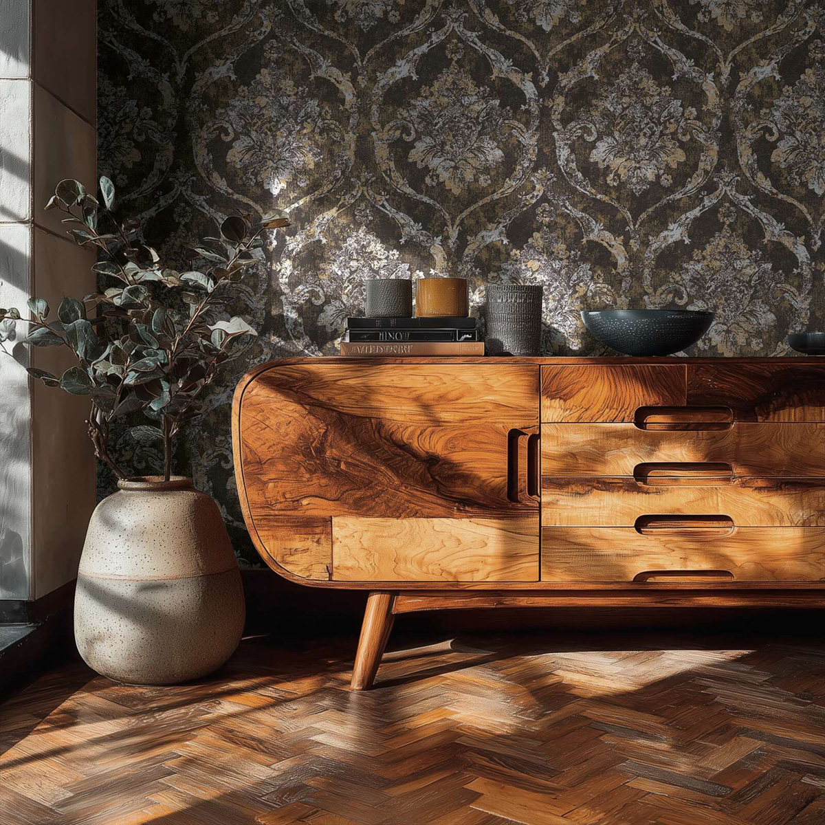 Papier peint Damassé Classique marron doré - Vibes & Styles d'A.S. Création AMB3| Réf. AS-790194