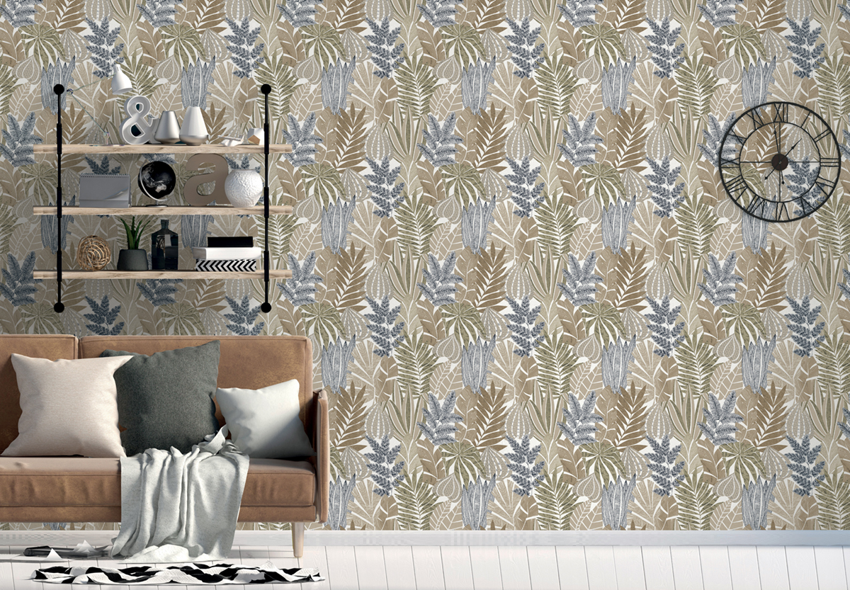 Papier peint Feuille Automne beige vert - Reality 4 de Lutèce | Réf. LTC-51221217