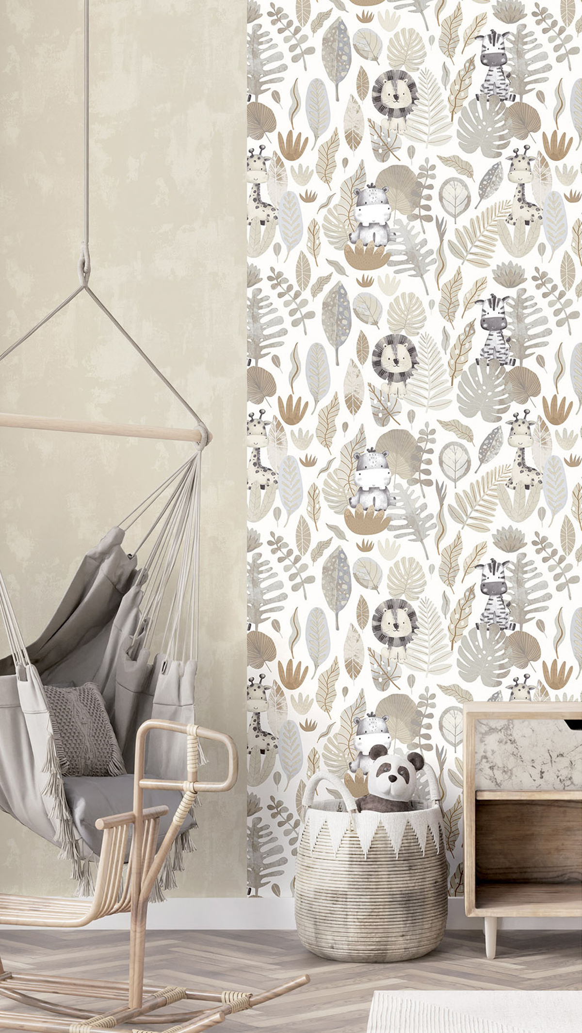 Papier peint Animaux De La Savane gris beige - Babyland 2 de Lutèce | Réf. LTC-14837