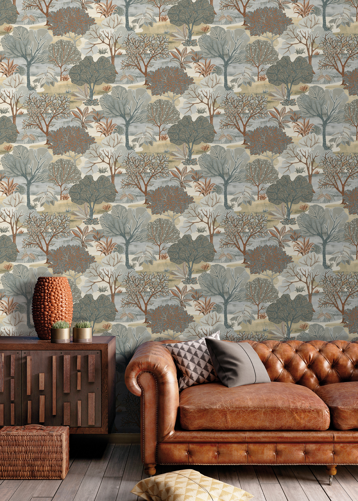 Papier peint Arbre Parc marron bleu - Allure de Lutèce | Réf. LTC-AL26251