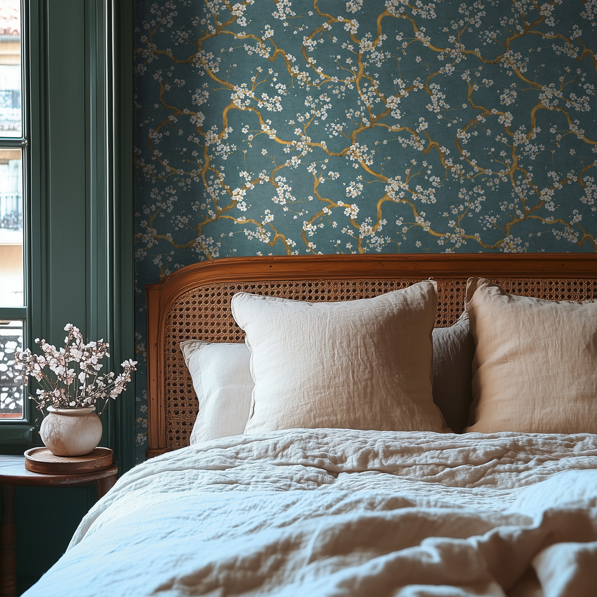 Papier peint Fleur Cerisier Métallisé bleu canard doré - Metropolitan Stories 4 Hot Spots d'A.S. Création | Réf. AS-781994