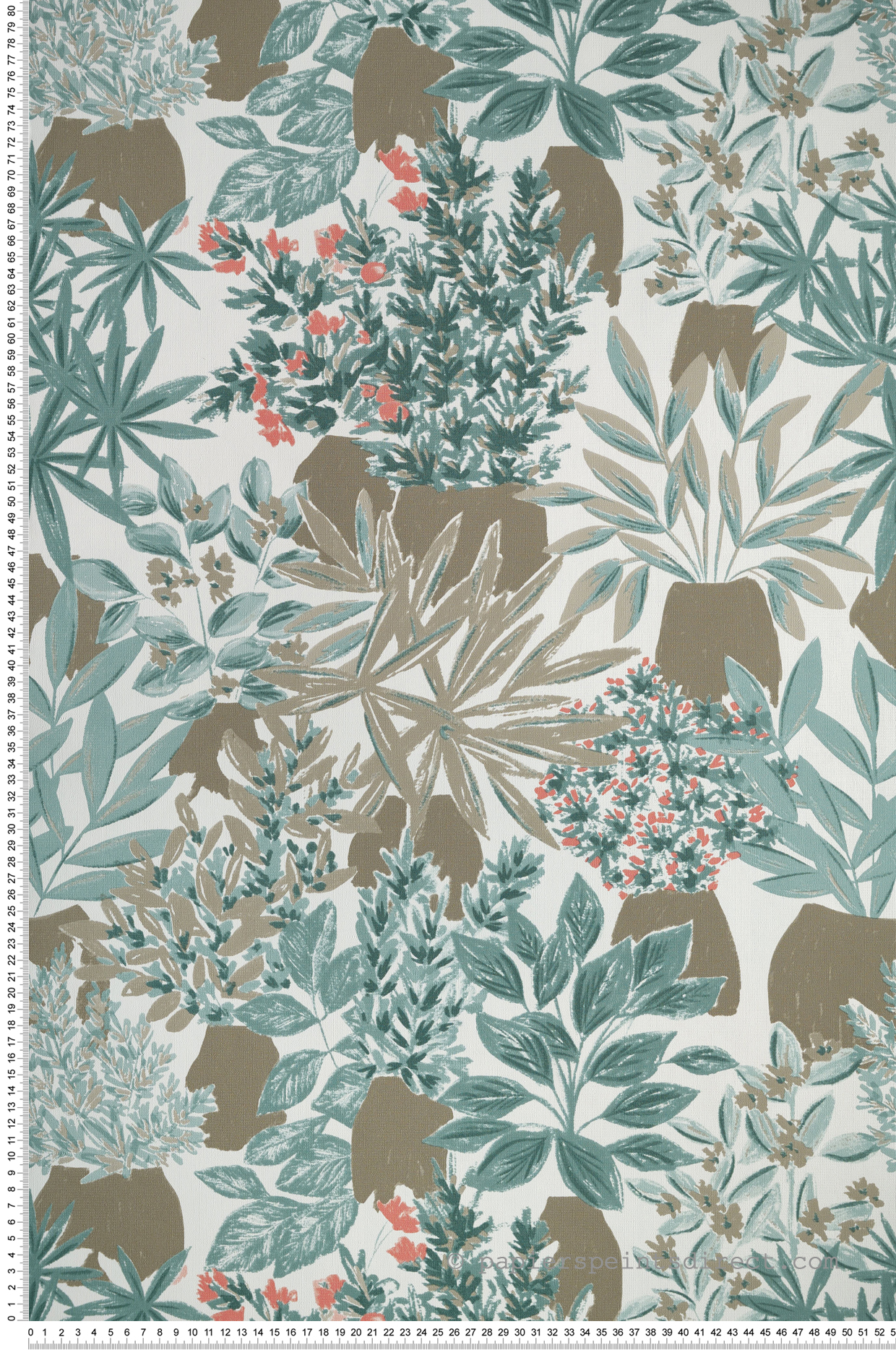 Papier peint Plante Thalie bleu paon kaki - Danae de Casélio | Réf. DAE103637244