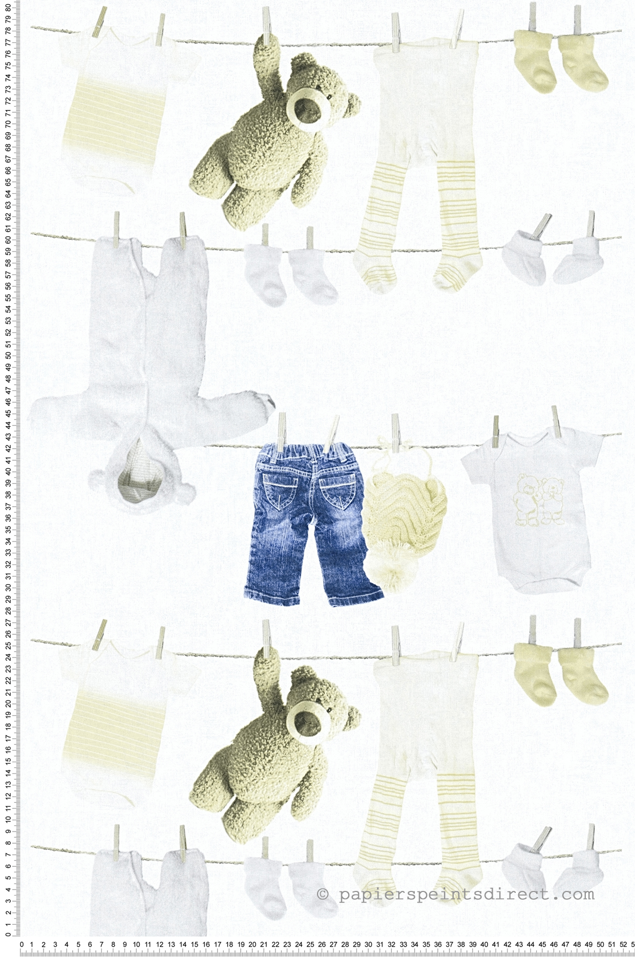 Papier peint étendoir et ourson blanc - Little Stars AS Création | Réf. SP04368