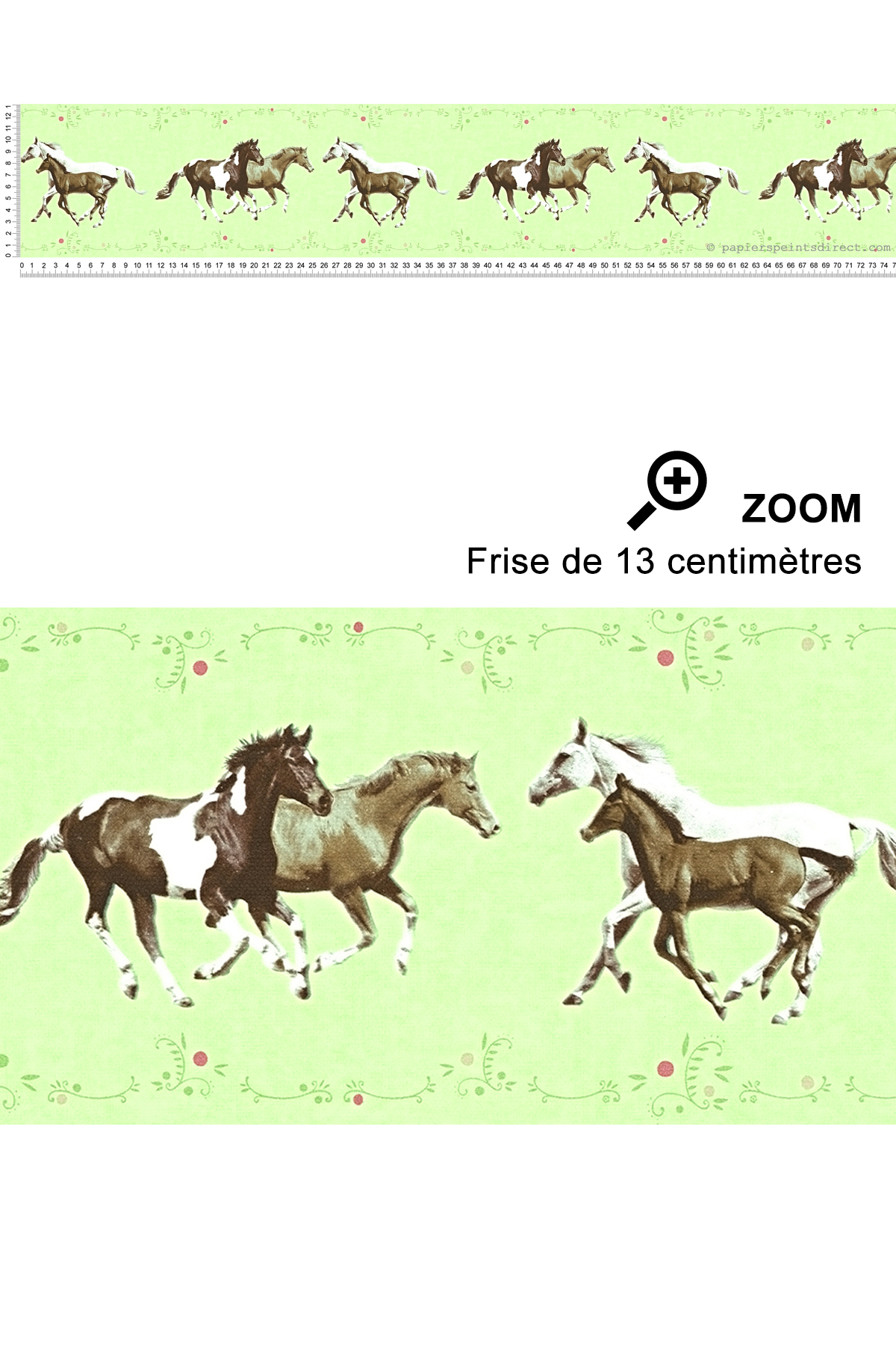 Frise chevaux au galop fond vert pistache - Little Stars AS Création | Réf. SP04399