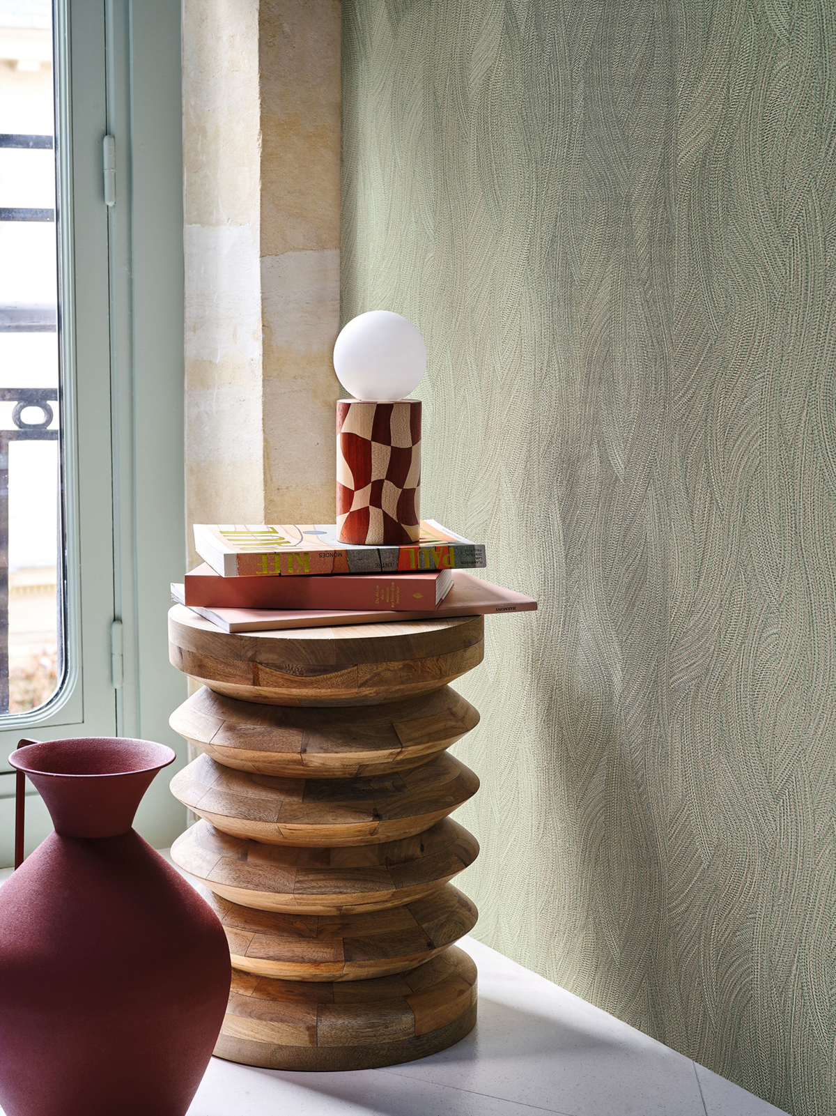 Papier peint Végétaux Vague Jassine vert amande - Terra Rossa de Casamance | Réf. CAS-76221120