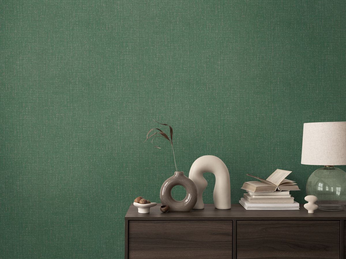 Papier peint Uni Tissage Métallisé vert sapin argenté - Cosmoliving d'A.S. Création | Réf. AS-790673