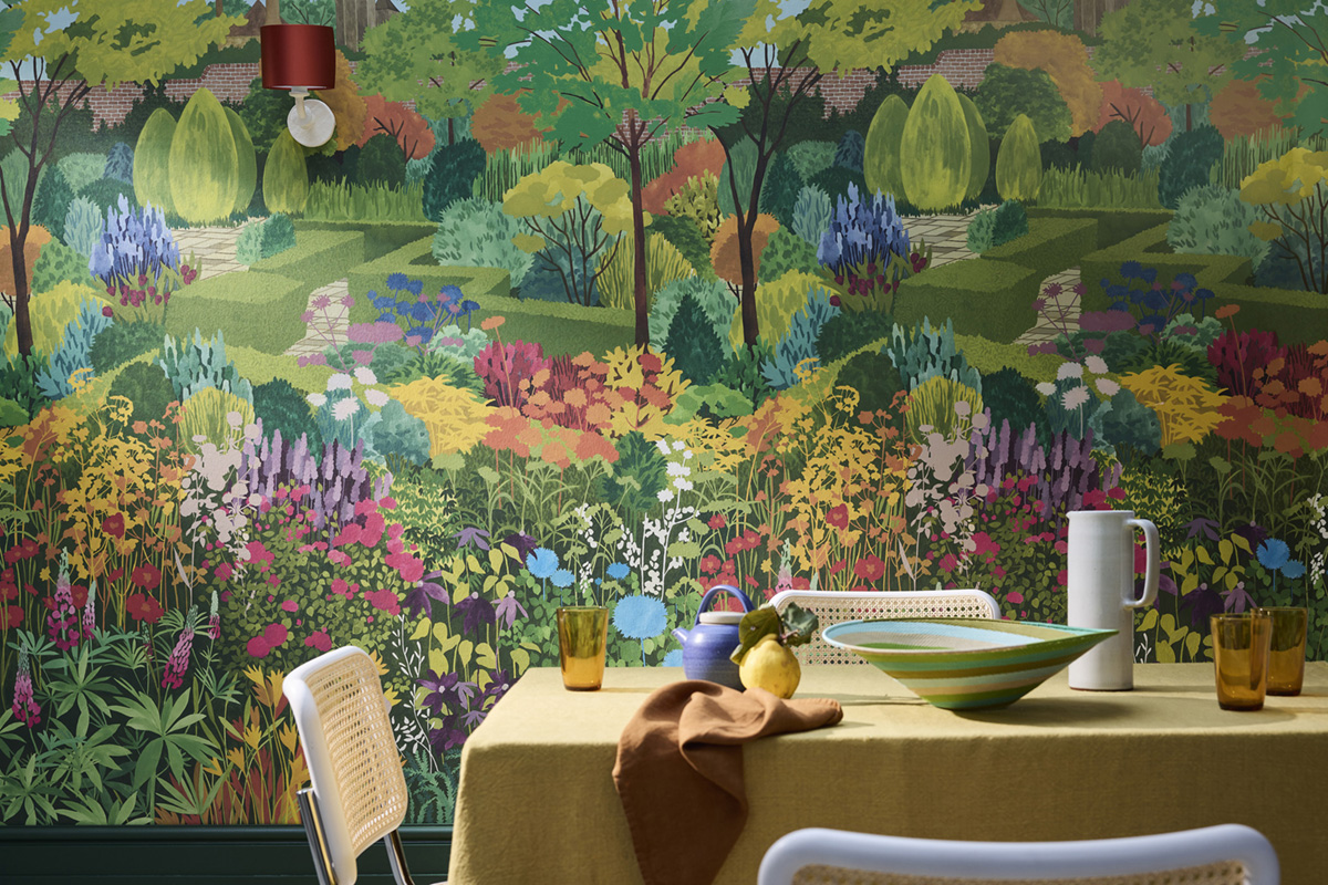 Papier peint panoramique Fleuri Castle Garden Pale Lime - In The Garden de Little Greene AMB3 | Réf. 0234CGPALEL