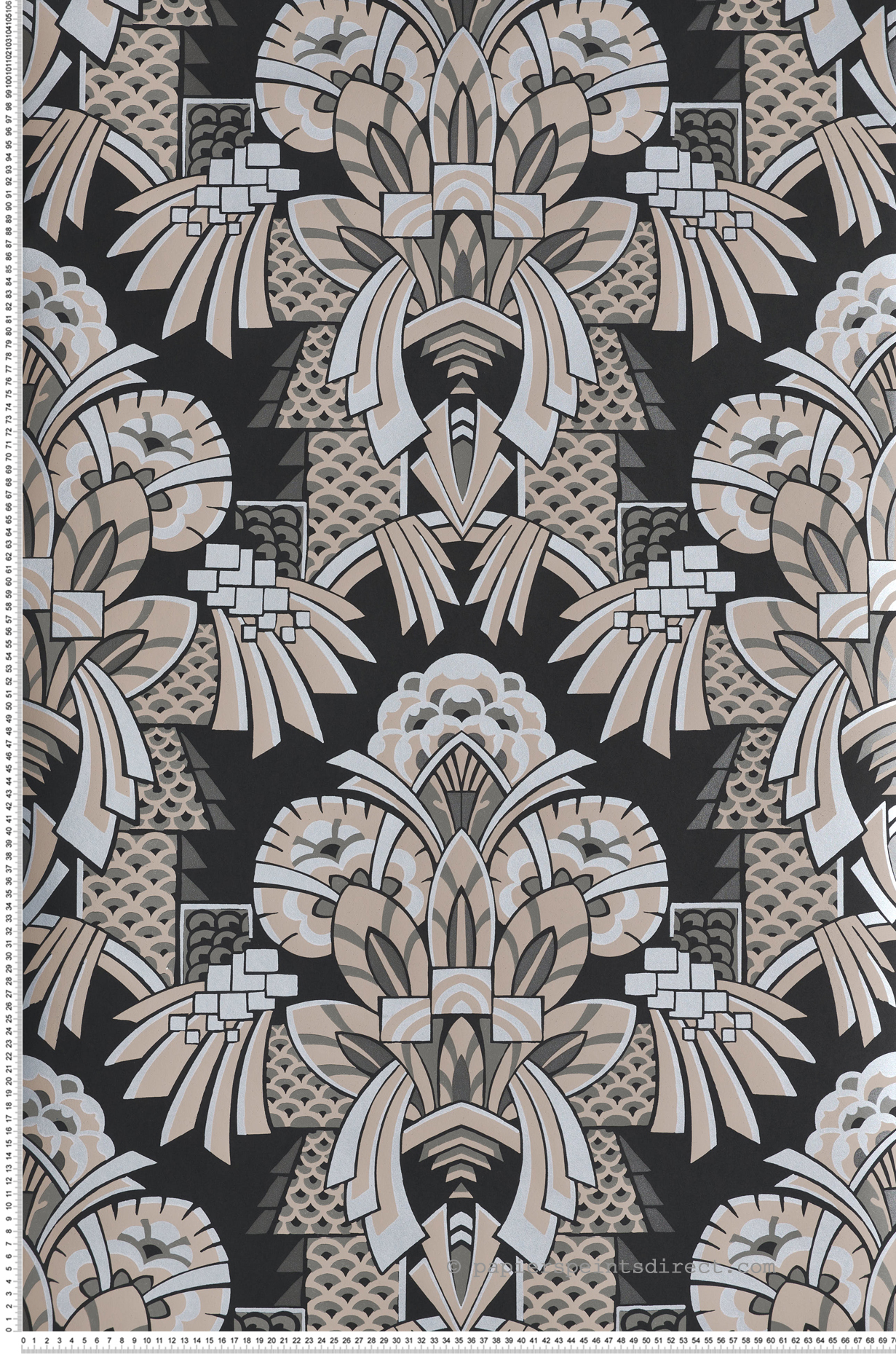 Papier peint Médaillon Baroque Dorothy taupe argenté - Folies de Masureel | Réf. MAS-FOL703