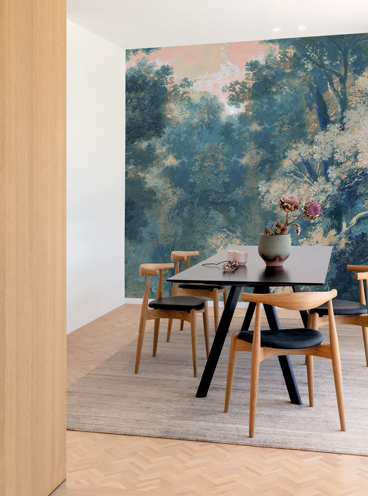 Papier peint panoramique Forêt bleu pétrole - A, B, C et D H260 - Wall Designs IV de Masureel | Réf. MAS-DG4WOO101X-260