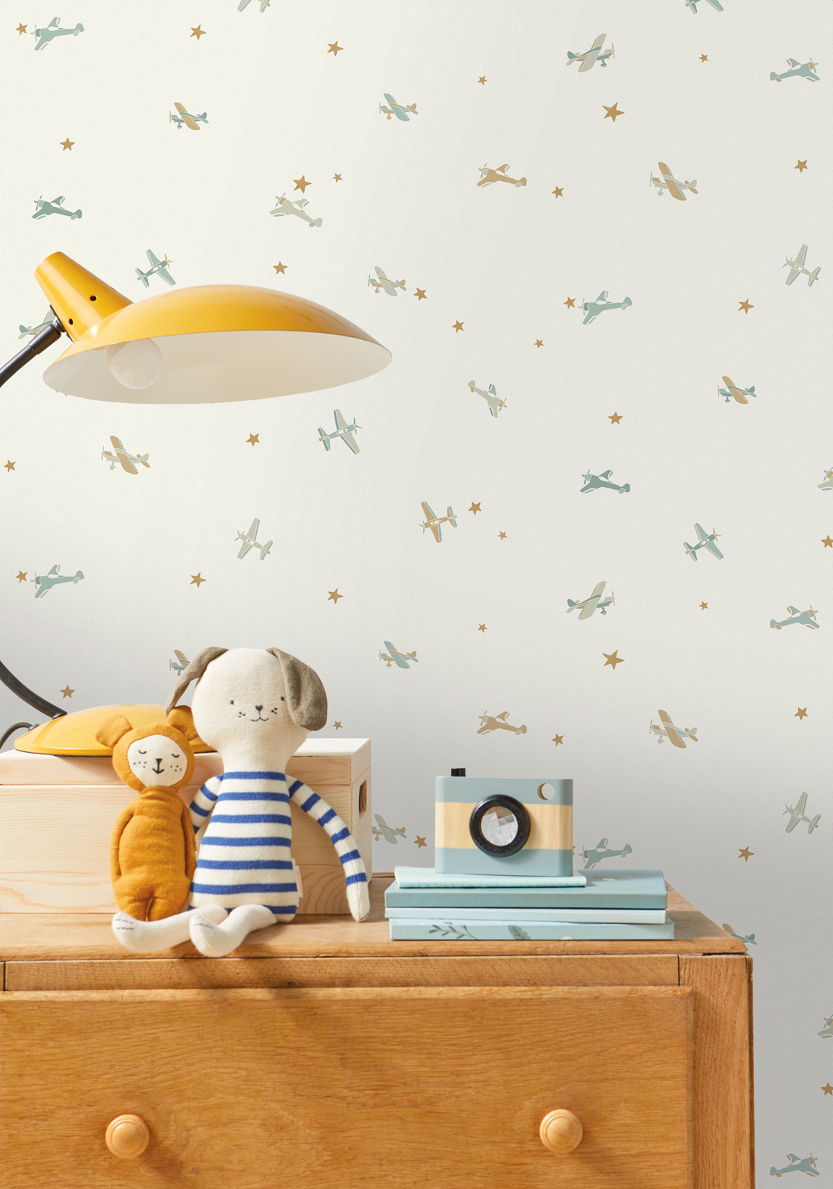 Papier peint Étoile Funny Planes beige bleu - Happy Kids Club de Casélio | Réf. HKC107620621