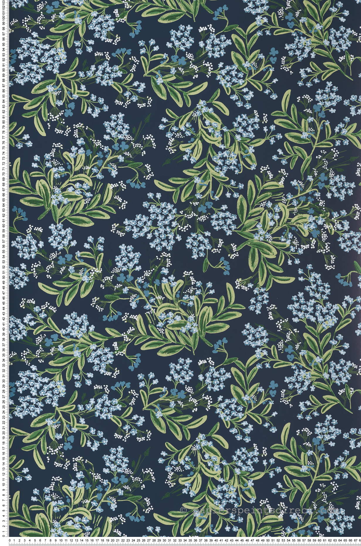 Papier peint Fleurs Myosotis bleu nuit - Rifle Paper Co. 2 de York (Initiales) | Réf. INI-RP7385