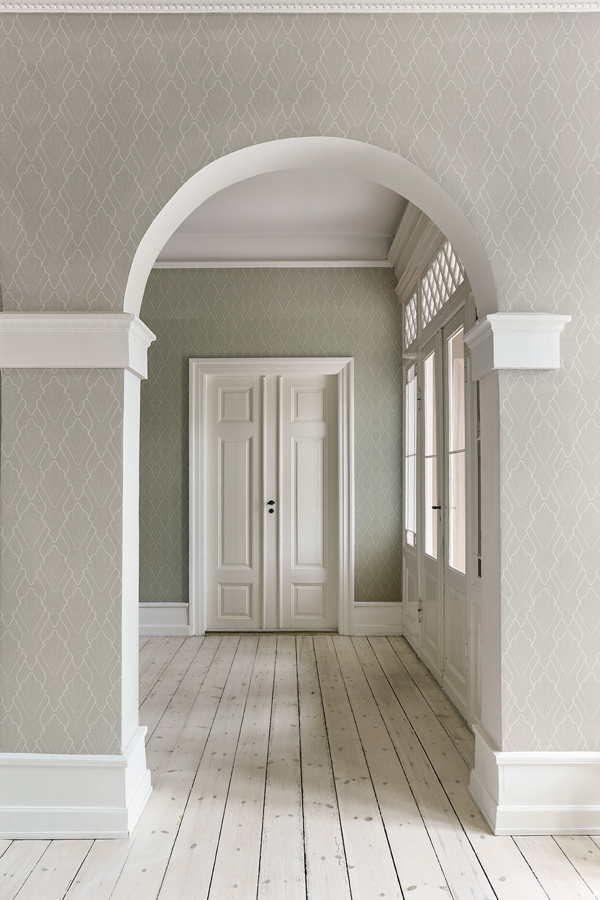 Papier peint Art Déco Style grège blanc - Demeures de Montecolino | Réf. MC-650207