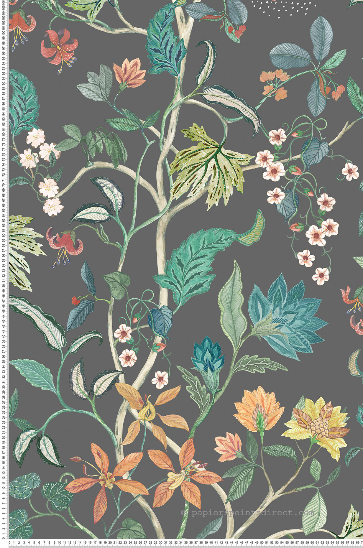 Papier peint Fleur Exotique Chellah noir - Byzance d'Osborne & Little | Réf. OSB-W7907-01