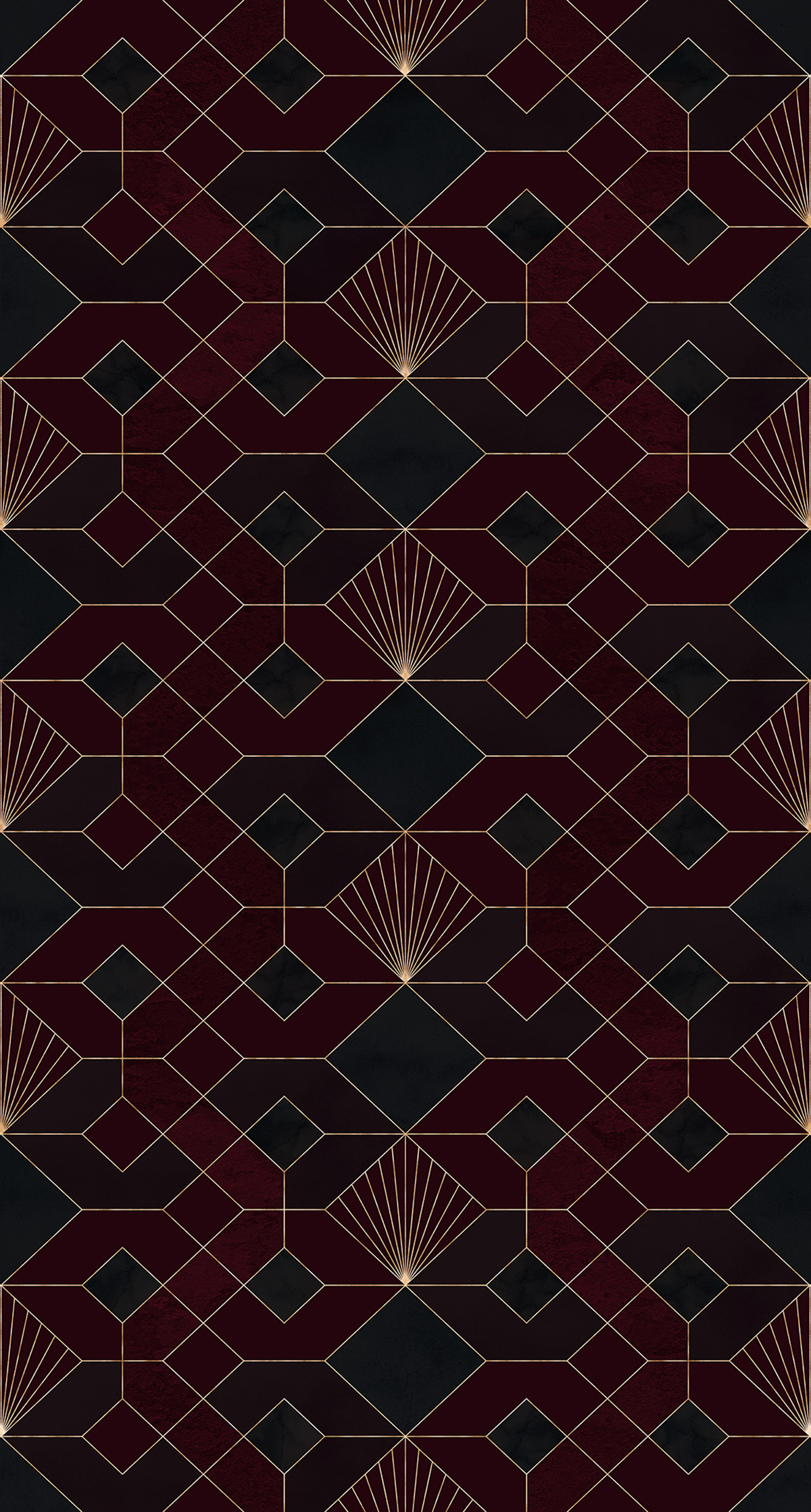 Papier peint panoramique Art déco Coquilles Rouges - Papier peint Komar Heritage