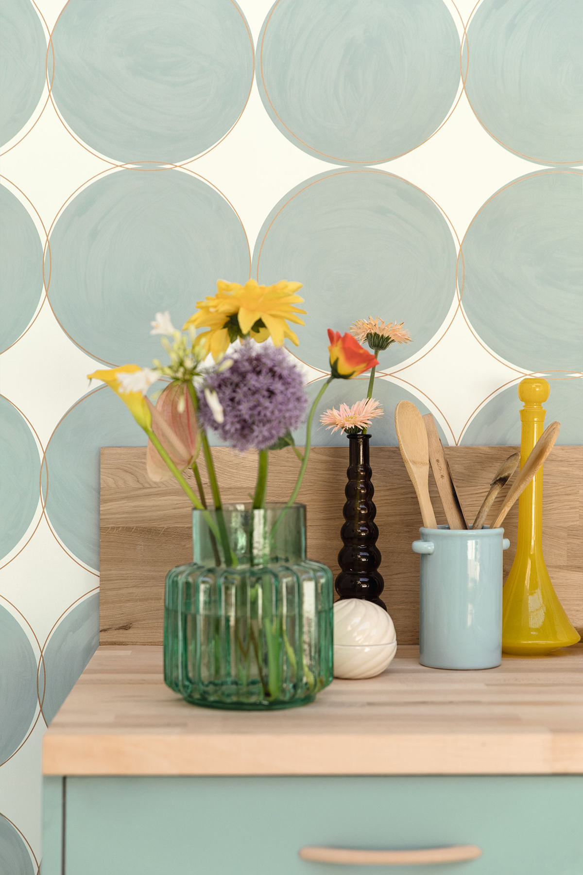 Papier peint Cercle Double All Around bleu et doré - Around de Casélio | AMB Réf. ARN102886020