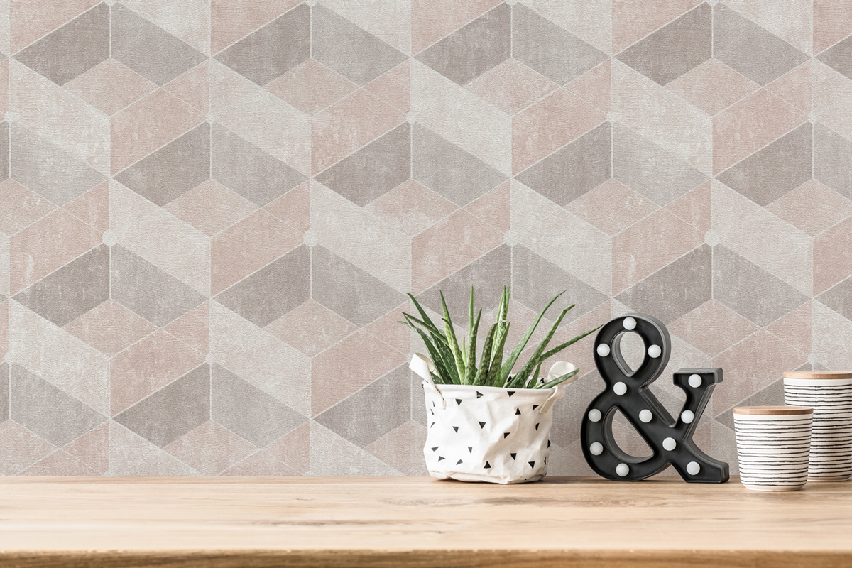 Papier peint 3D Géométrique Cubes beige rose - Titanium 3 d'AS Création | Réf. SP15619