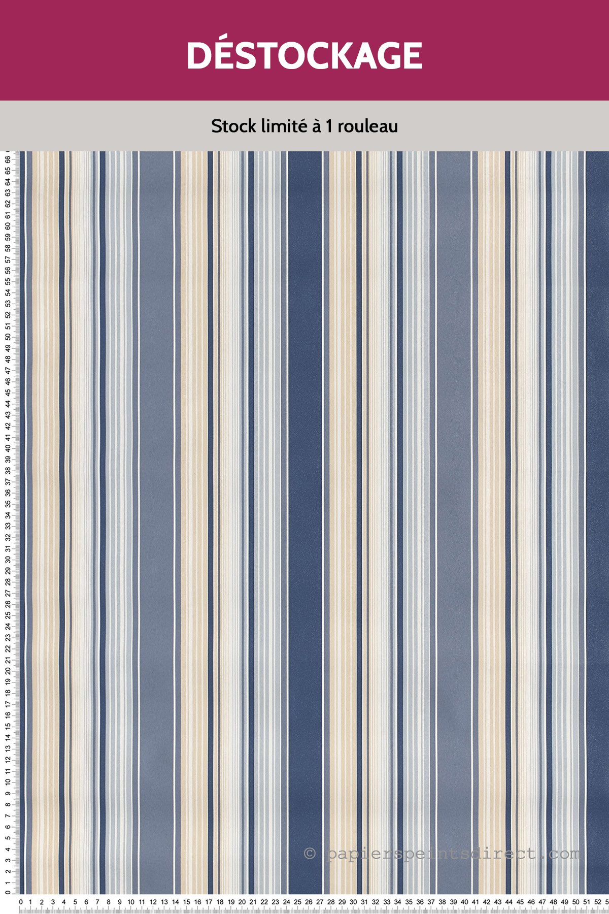 Papier peint Destockage - Rayures Fines et Larges Bleu Beige - Jeux de Rayures 2