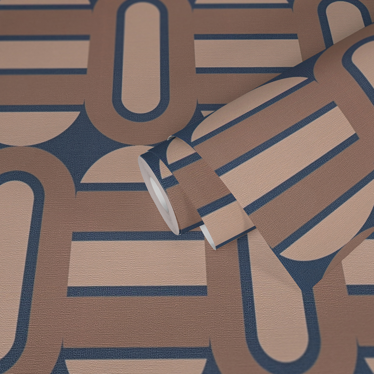 Papier peint Art Déco Géométrique bleu marine beige - Retro Chic d'A.S. Création | Réf. AS-395363