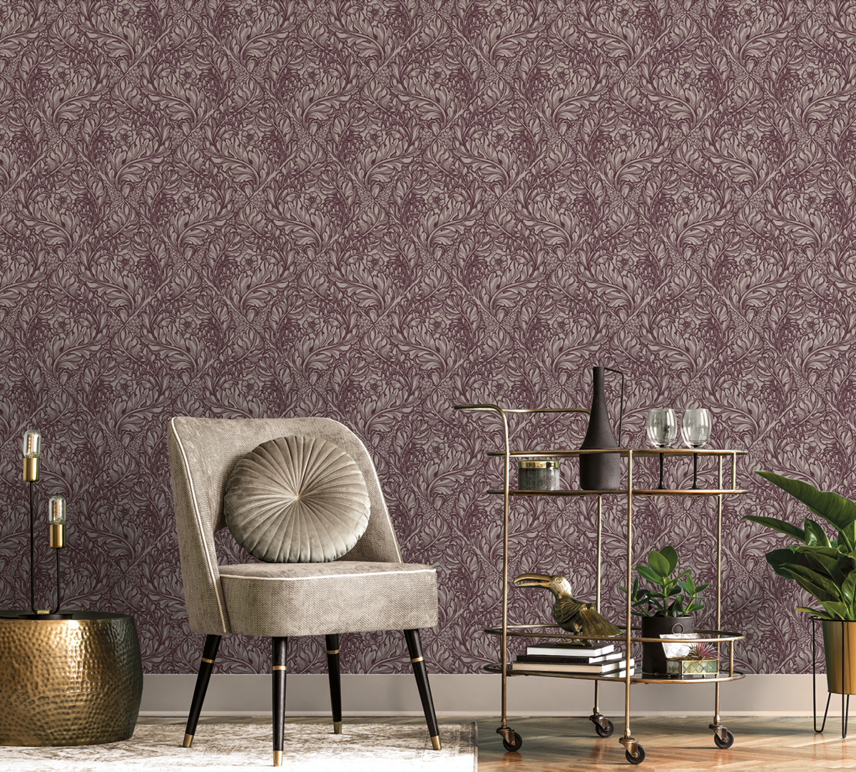 Papier peint Losange Fleuri prune - The Wall Llewelyn-Bowen de Lutèce | Réf. LTC-LB25109