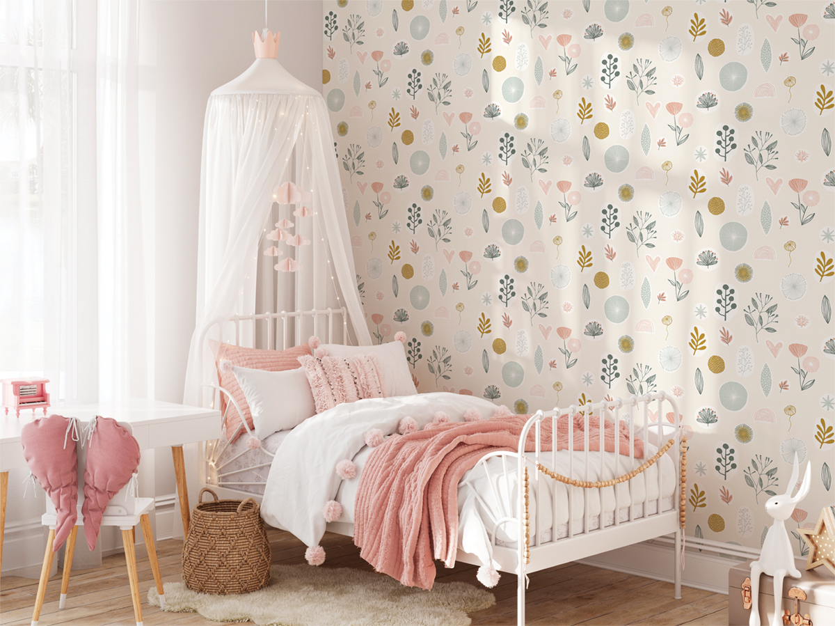 Papier peint Végétaux Cœur Louise rose crème - Les Aventures de Lutèce | Réf. LTC-36240803