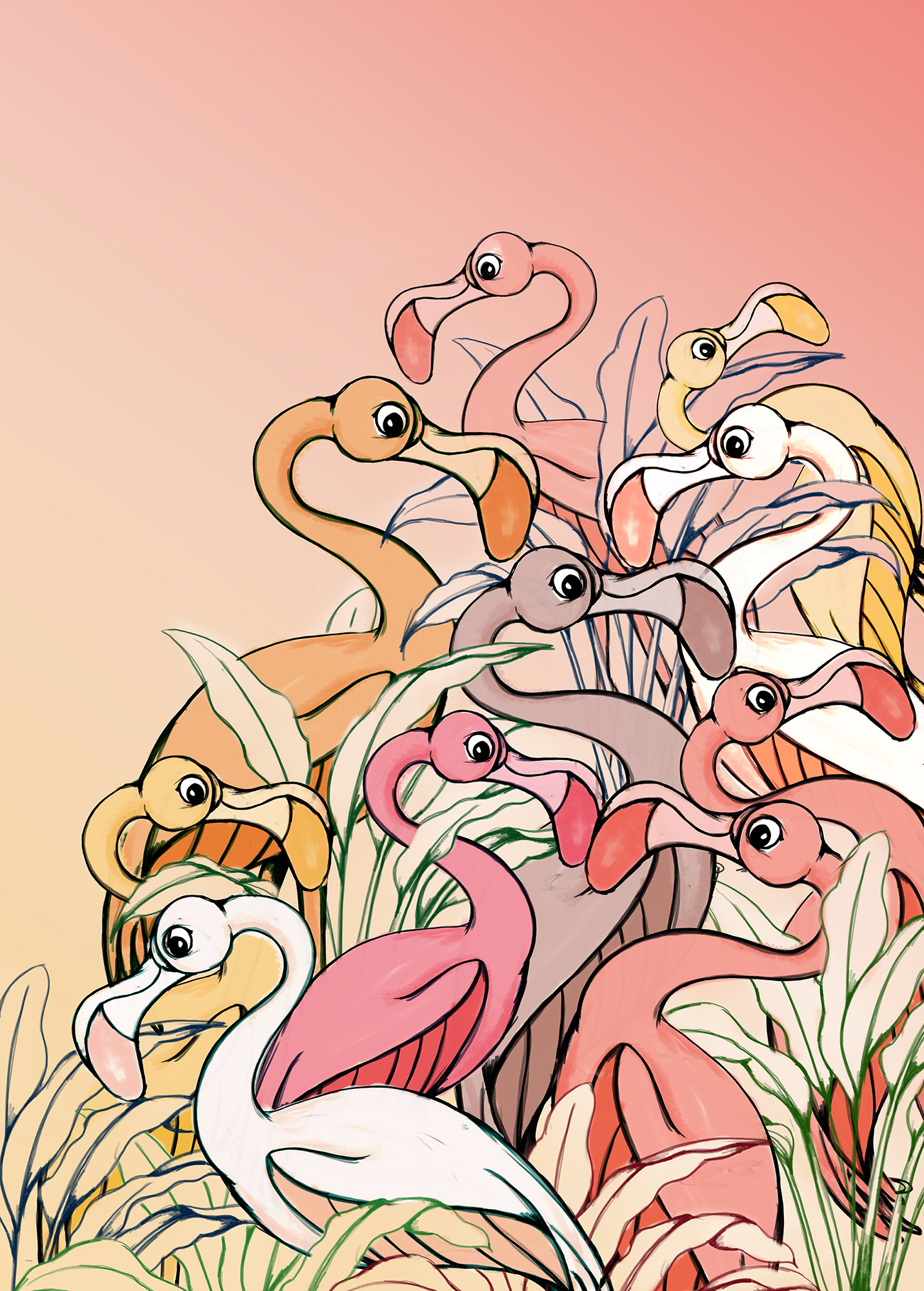 Papier peint Flamants roses enfant Disney Flamingos and Lillys - Papier peint Panoramique Komar