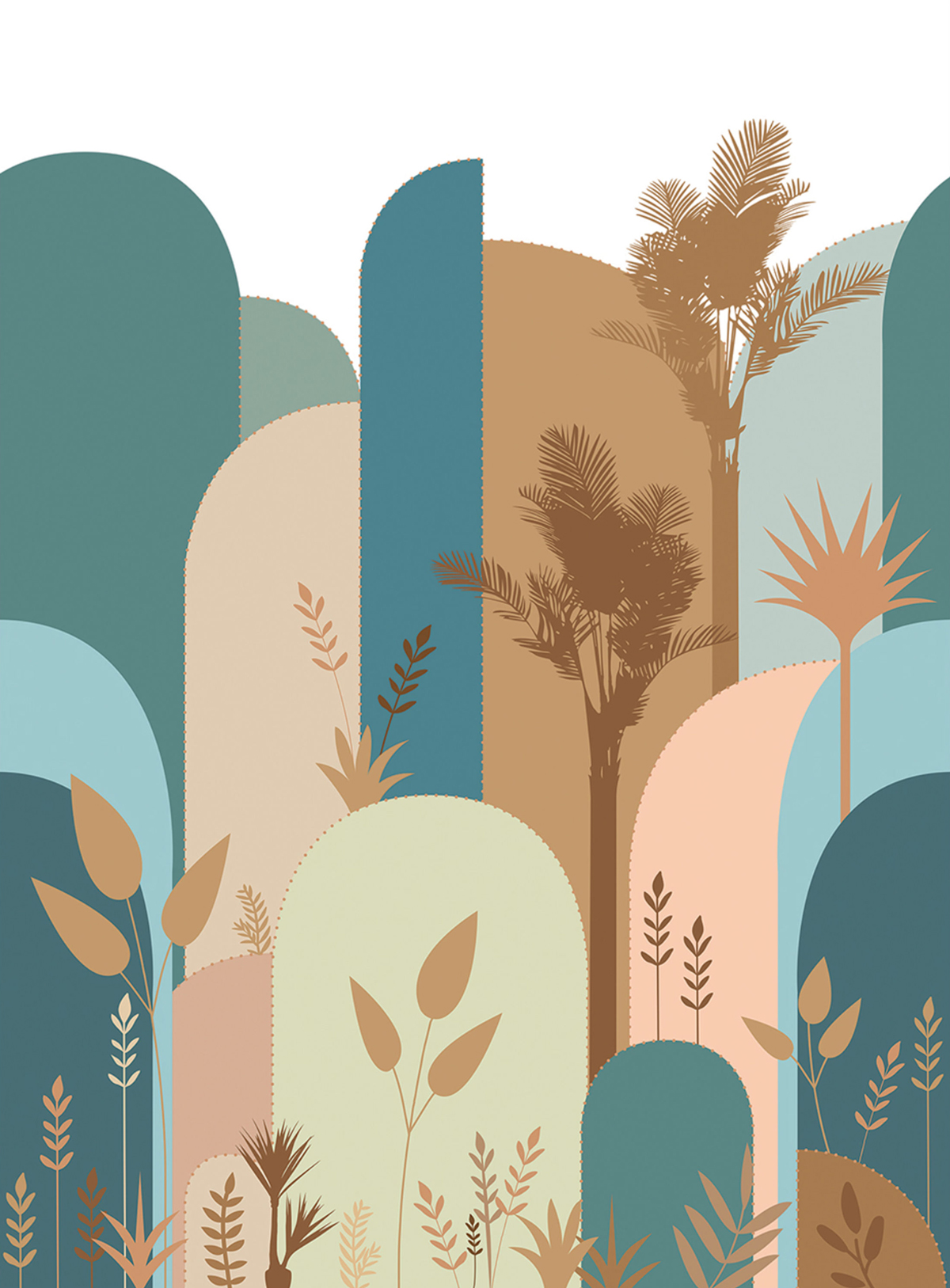 Papier peint panoramique Palmes Elton bleu turquoise M 200x280 - Golden Age de Casélio | Réf. GAG103846403