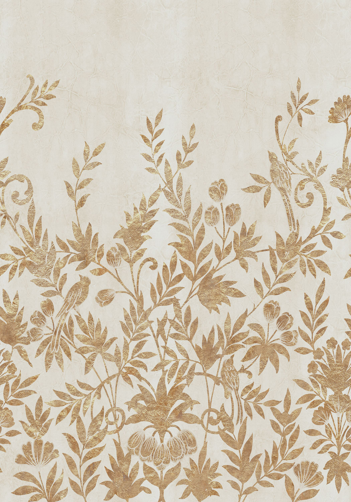 Papier peint panoramique Oiseau Jardin de Diane ivoire doré - Panoramas 4 de Casamance | Réf. CAS-76740712