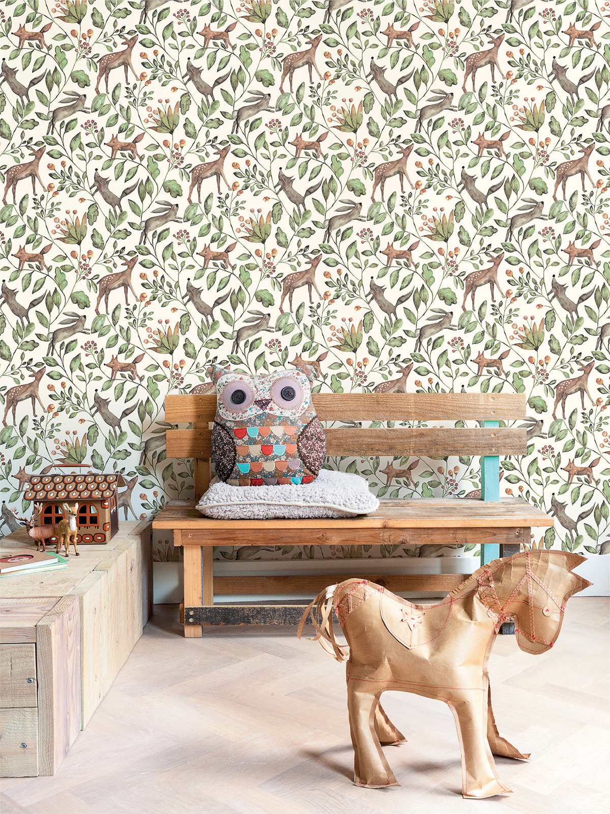 Papier peint Animaux de la Forêt blanc - Lalala de Lutèce | Réf. LTC-LAL700