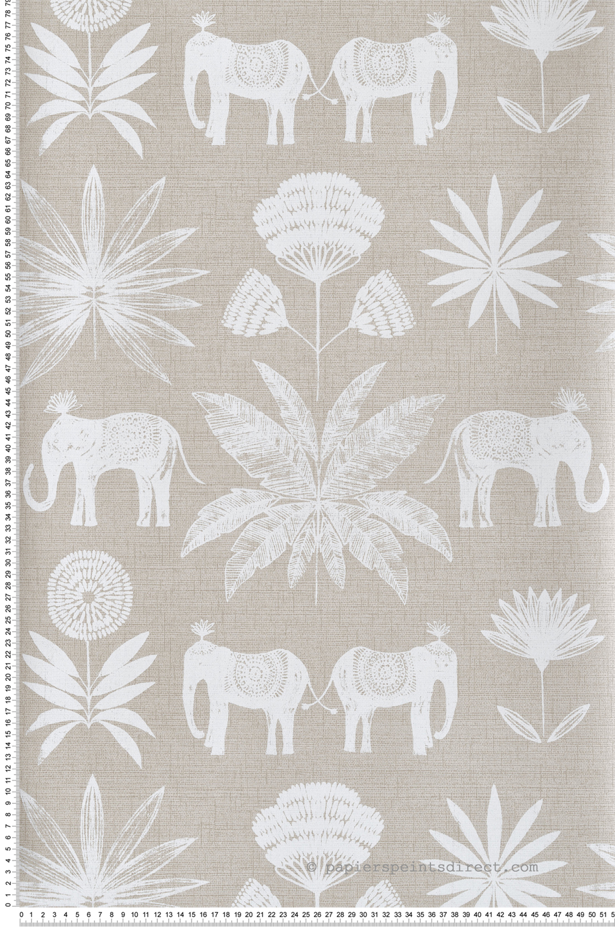 Papier peint Eléphant Indien et Fleur taupe clair - Happy de Lutèce | Réf. LTC-FD26433
