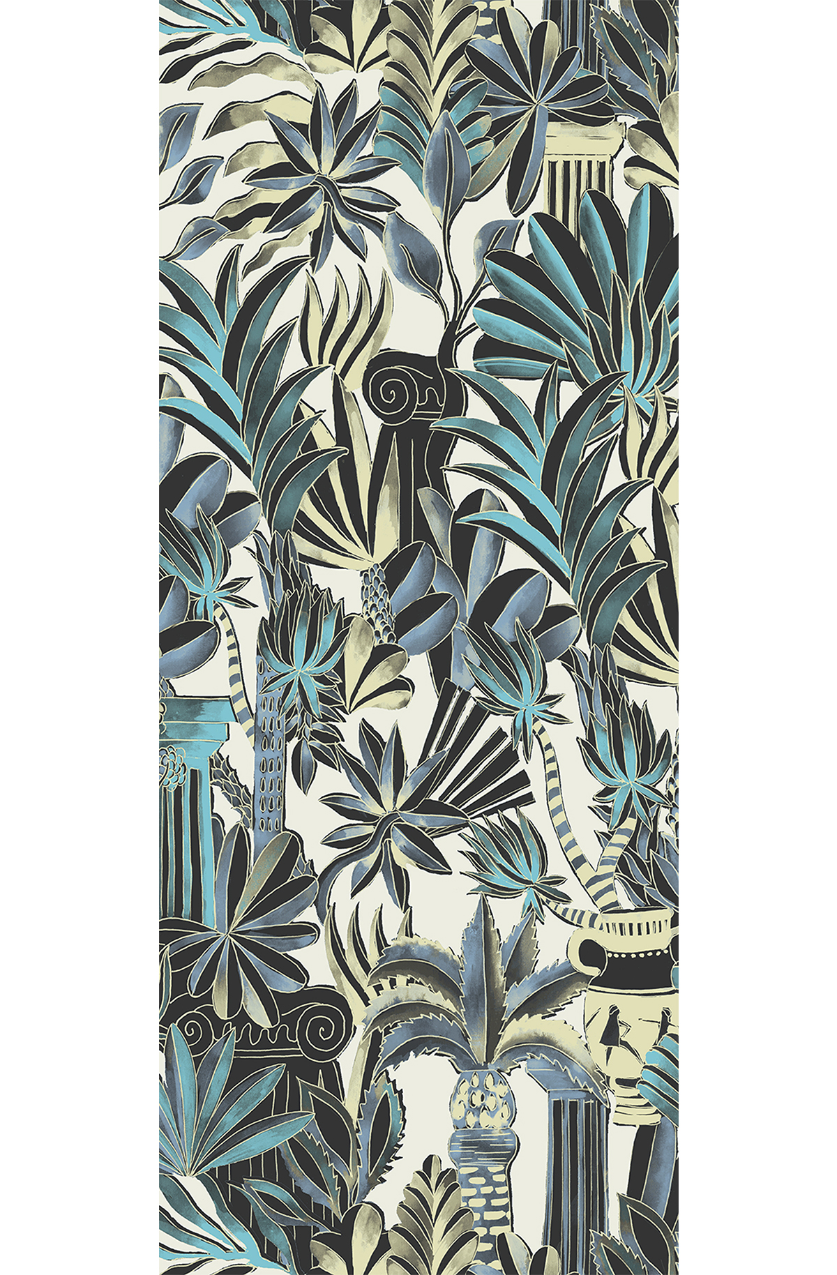 Papier peint panoramique Jungle Antique Trésor bleu paon - C H260 - Wall Designs IV de Masureel | Réf. MAS-DG4TRE1023-260