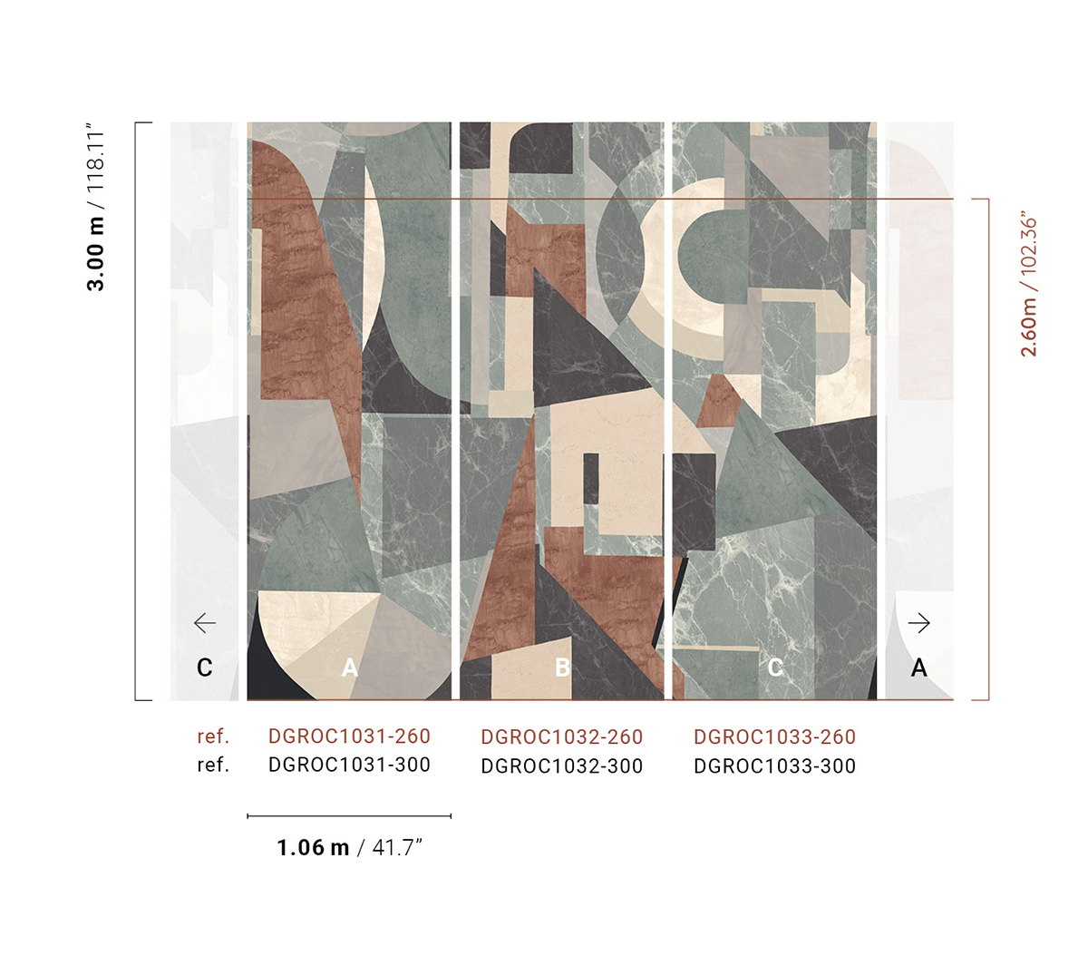 Papier peint panoramique Géométrique Pierre Palazzi gris - A H260 - Rock de Masureel | Réf. MAS-DGROC1031-260