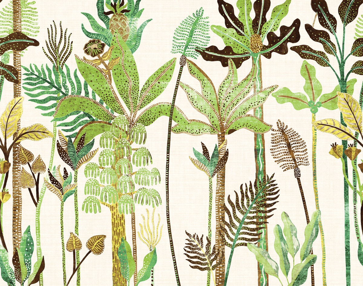 Papier peint panoramique Arbres Tropicaux Parque vert - A, B et C H300 - Havana de Masureel | Réf. MAS-DGHAV202X