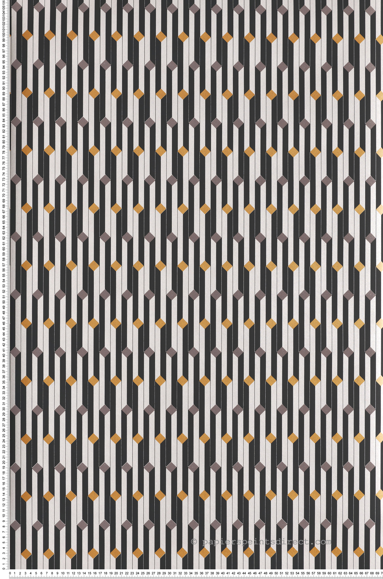 Papier peint Barre Géométrique Suzanne gris doré - Folies de Masureel | Réf. MAS-FOL505