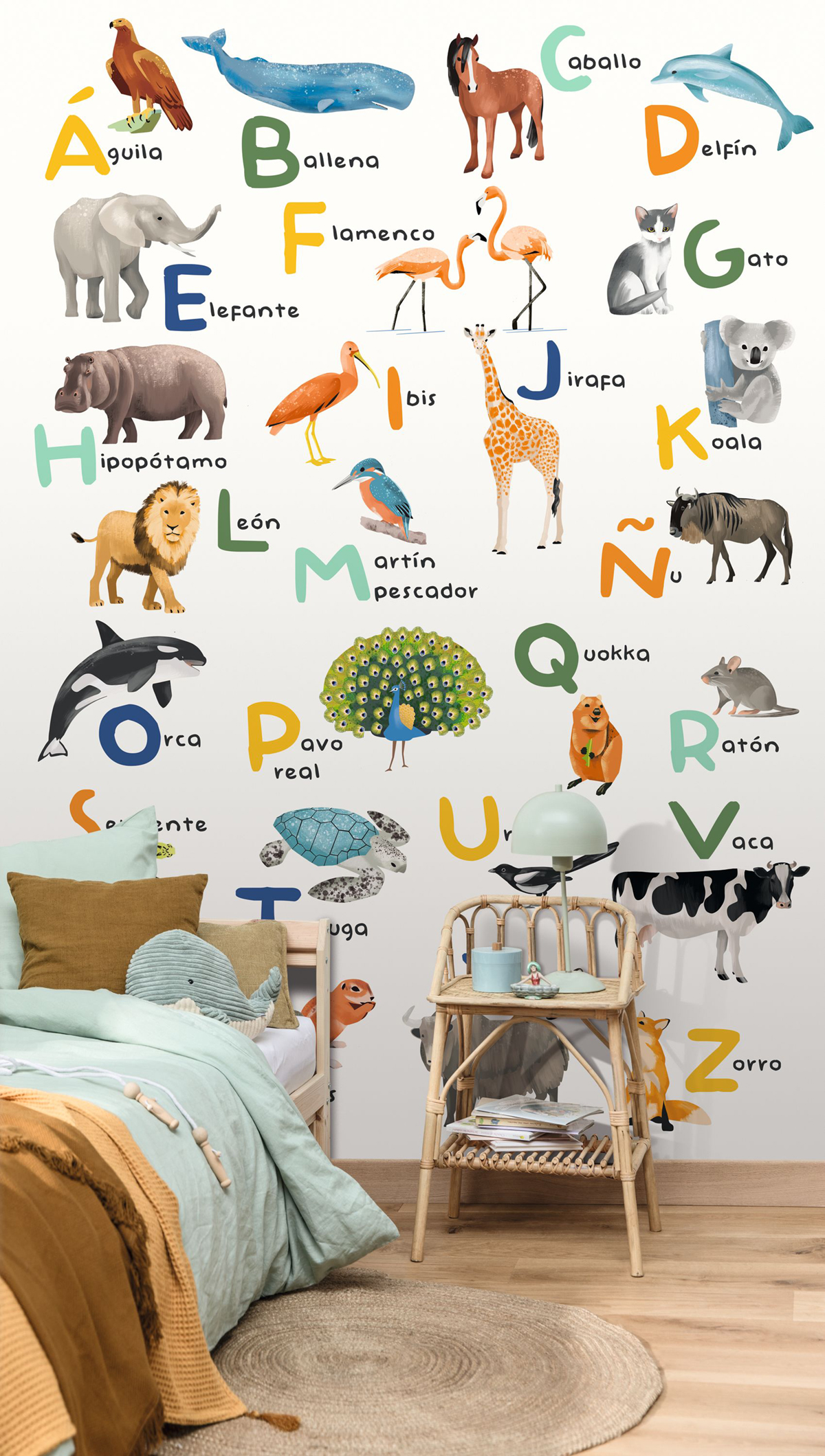 Papier peint panoramique Abécédaire Espagnol Aprendemos el Alfabeto multicouleurs S 200X250 - Les Minis Mondes de Casélio | Réf. MNM105863405