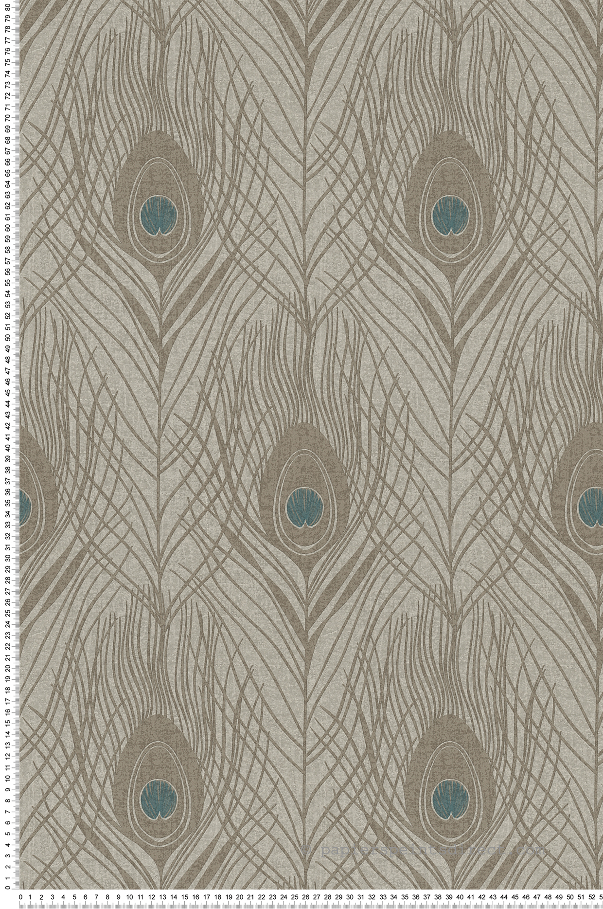 Papier peint Plumes Art Déco Rétro gris taupe/bleu - Tribeca de Montecolino | Réf. MC-36971-6