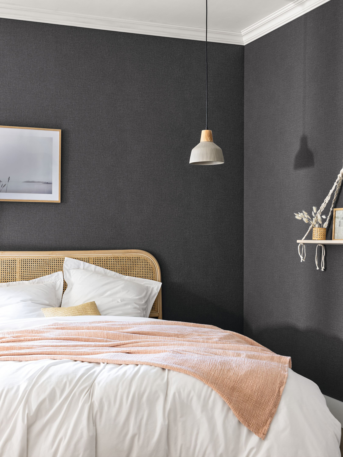 Papier peint Effet Toile de Jute gris anthracite - Jute de Casélio | Réf. JTE104019490