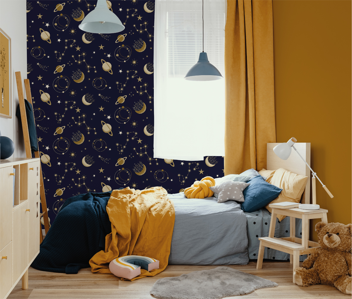 Papier peint Planète Astre bleu marine doré - Les Aventures de Lutèce | Réf. LTC-36240902