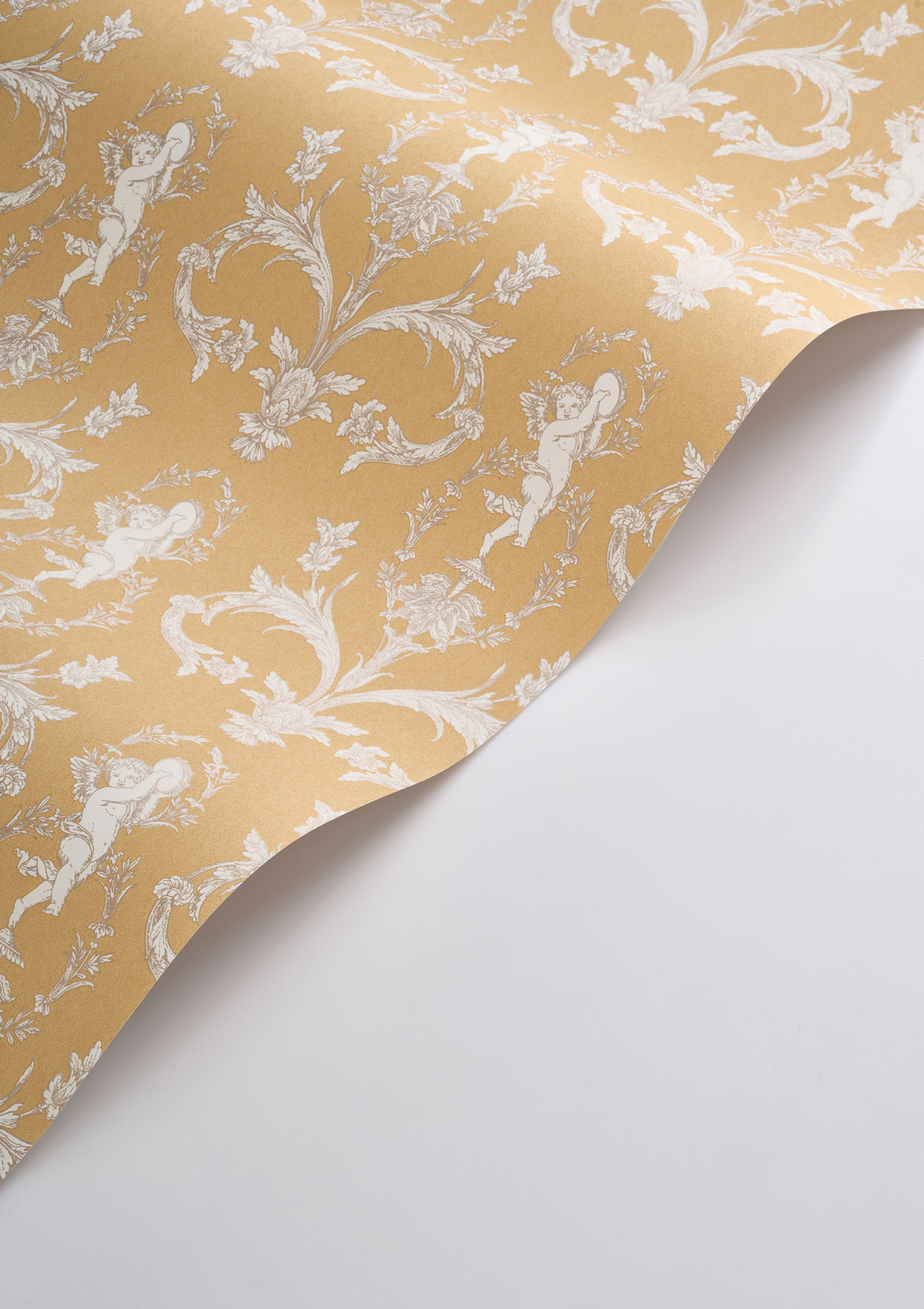 Papier peint Cherubin Seraphin jaune soleil argenté - Les Belles Toiles De Jouy 2 de Casadéco VAGUE | Réf. BTJD201712404