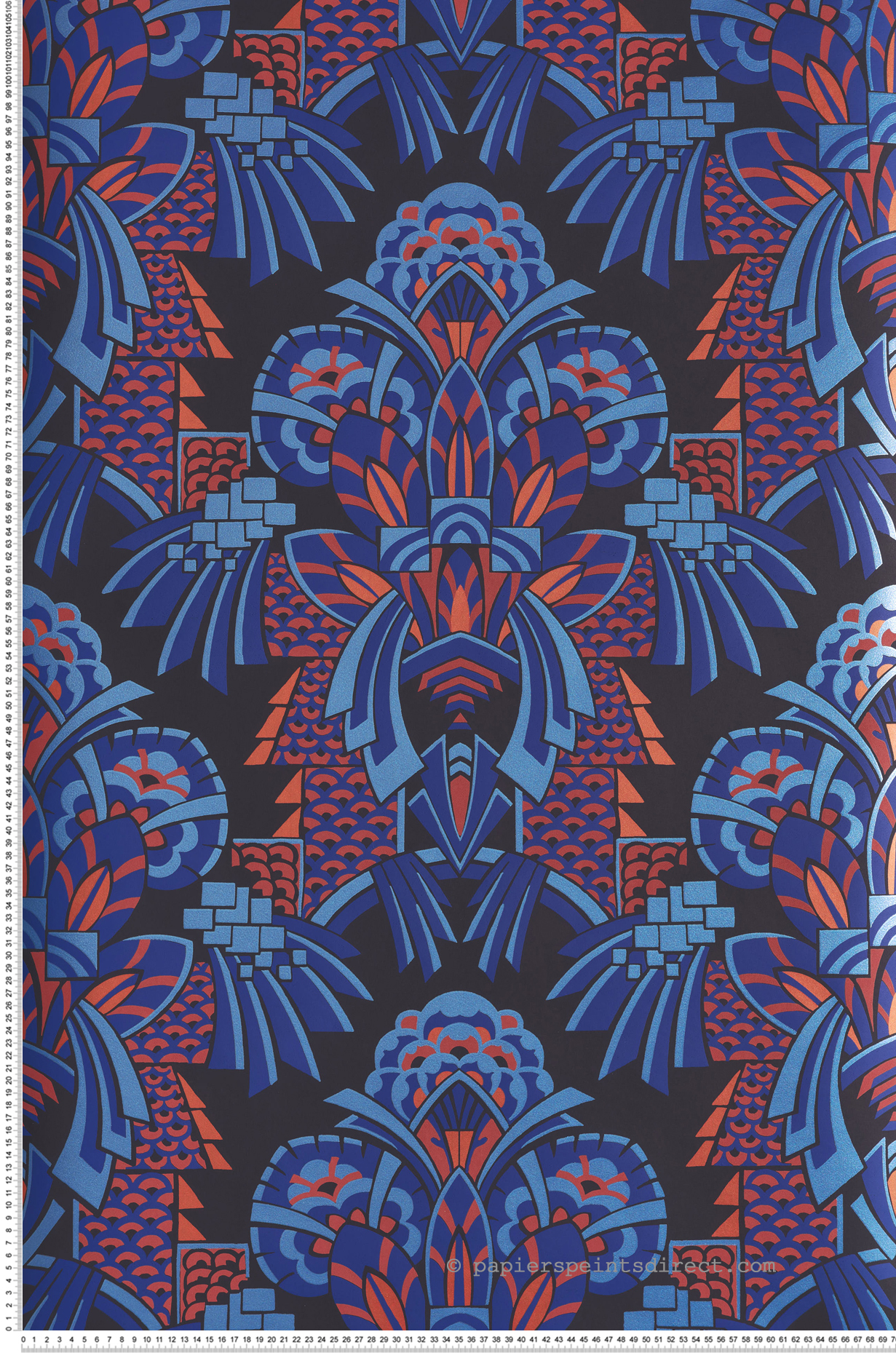 Papier peint Médaillon Baroque Dorothy bleu terracotta métallisé - Folies de Masureel | Réf. MAS-FOL702