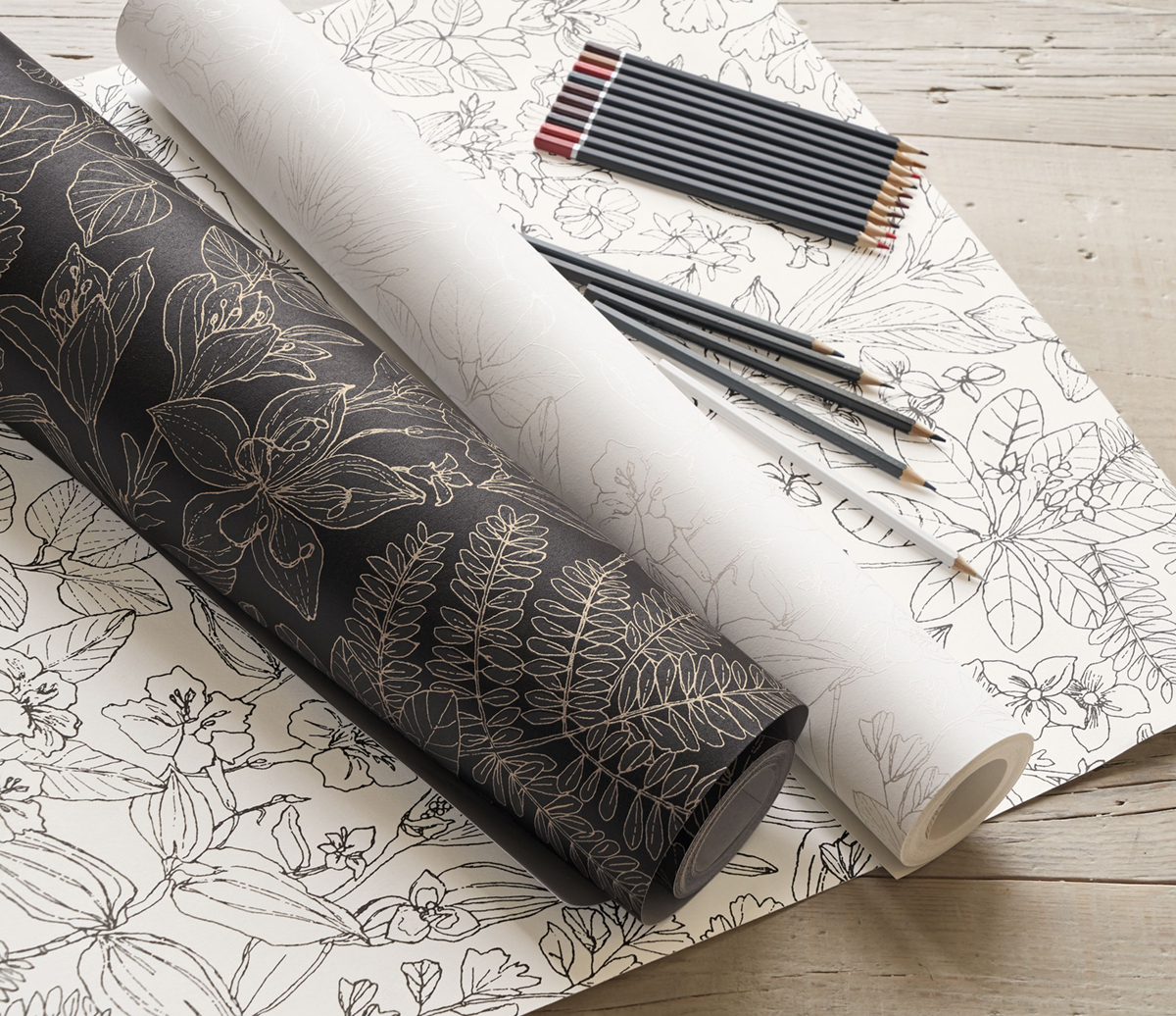 Papier peint Feuille Esquisse gris blanc - Gardens de Casadéco AMB3 | Réf. GADN87599267