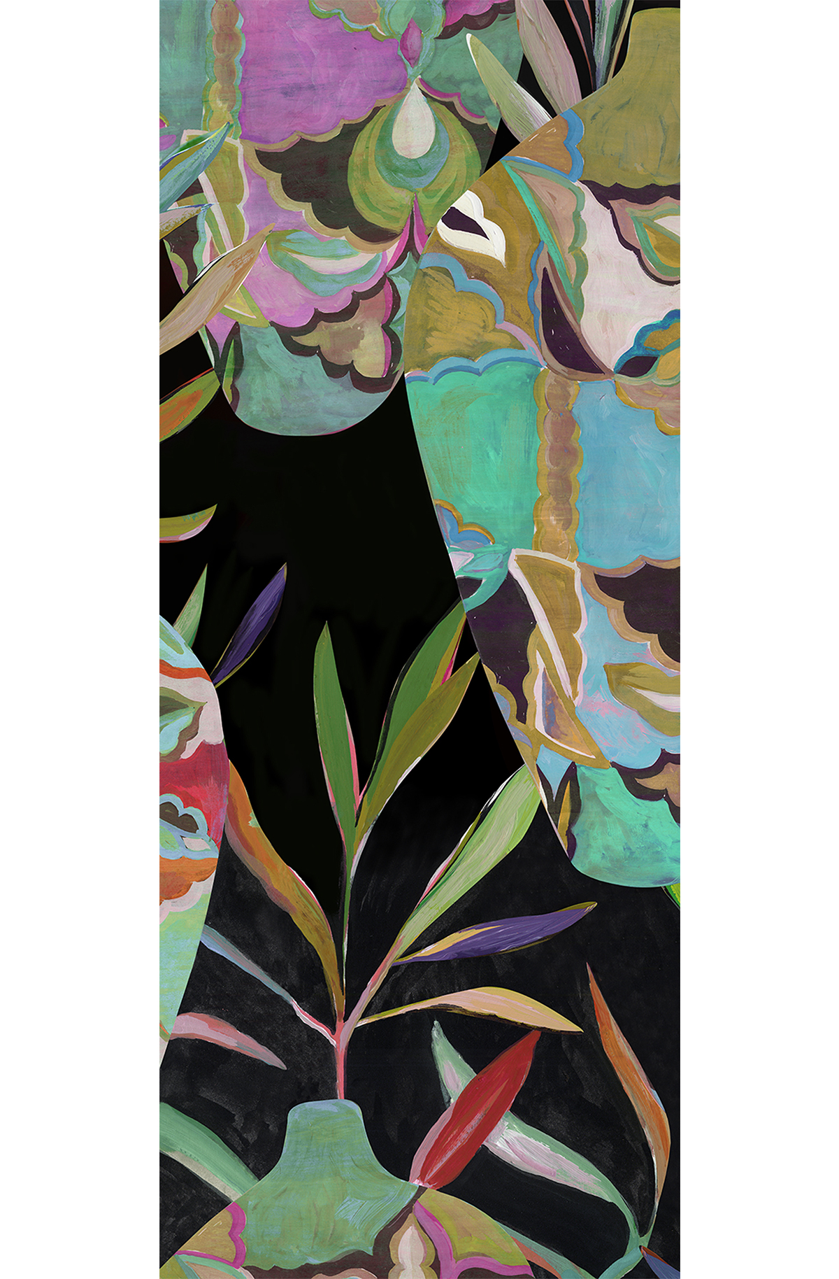 Papier peint panoramique Pot Fleuri Amphor noir - C H260 - Wall Designs IV de Masureel | Réf. MAS-DG4AMP1013-260