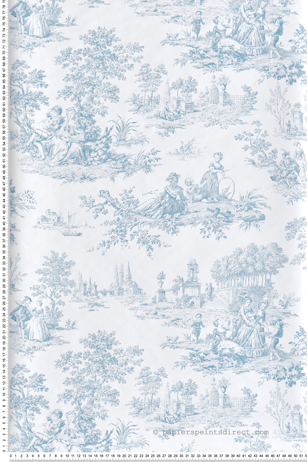 Papier peint adhésif Toile de Jouy Château bleu - Les Adhésifs de Lutèce | Réf. LTC-NW43302