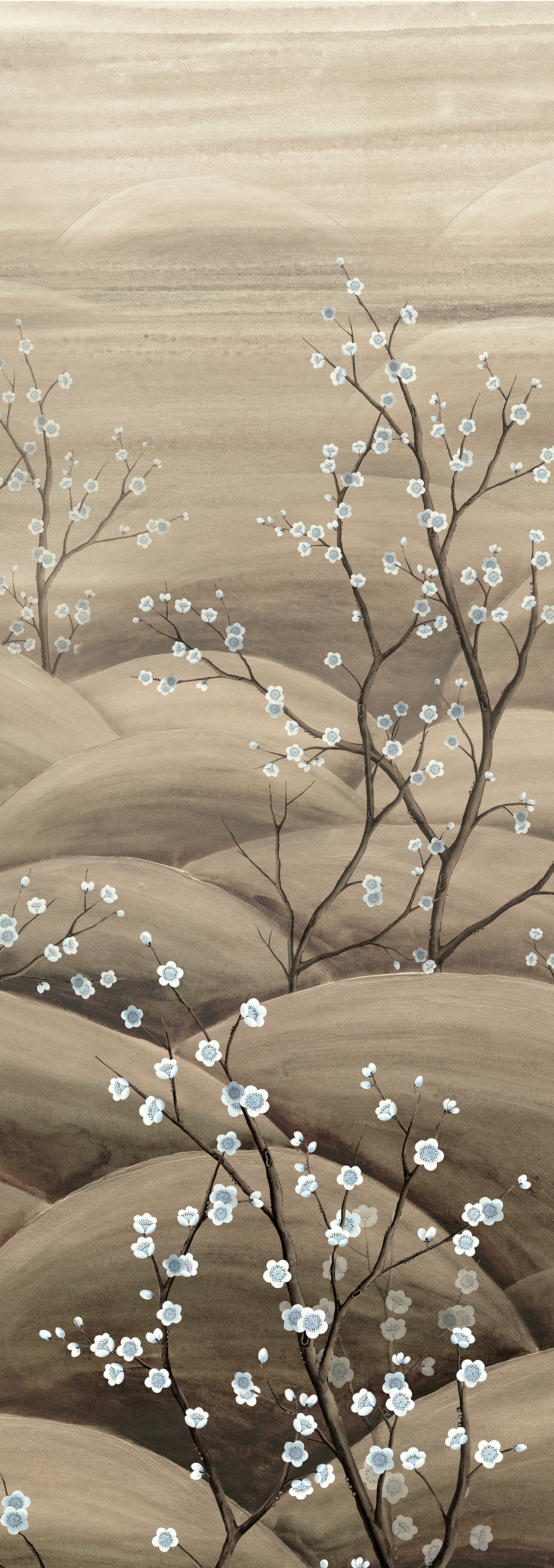 Papier peint panoramique Paysage Floral Japonais Sakura taupe - A H300 - Traces de Masureel | Réf. MAS-DGTRA5011-300